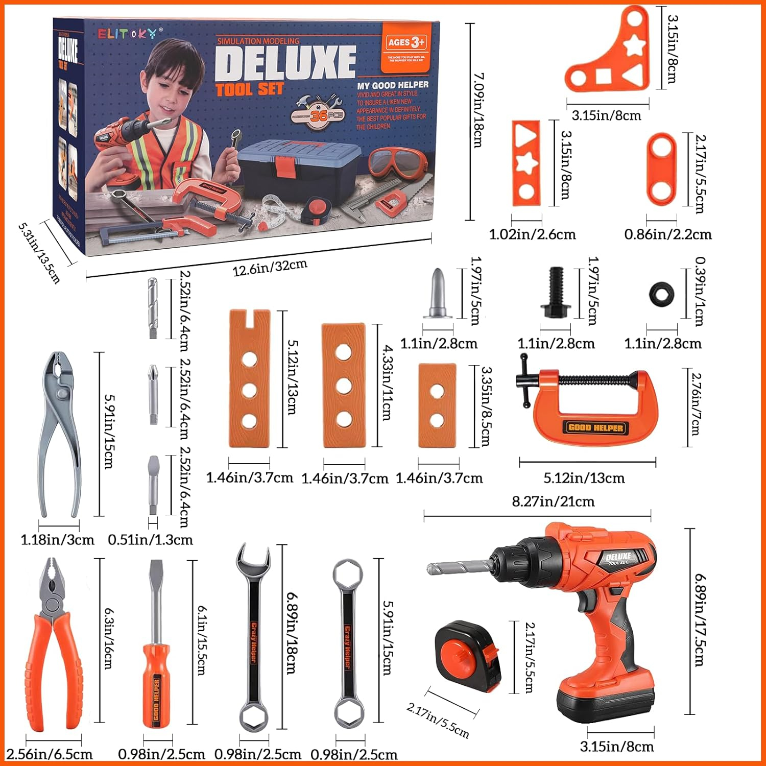 Kids Tool Set - 35 PCS Toddler Tool Set with Tool Box & Electronic Toy Drill, Pretend Play Kids Construction Toy, Toddler Boy Toys, Toy Tools for Kids Ages 3,4,5,6,7,8 Years Old