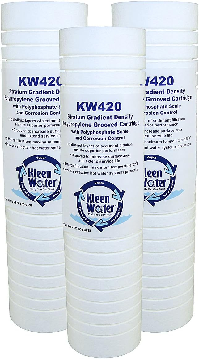KleenWater Filters Compatible With Aqua-Pure AP420, KleenWater KW420 Hot Water Protector and Scale Inhibitor, Prevents Scale Build-Up On Water Heaters Standard and Tankless, Set of 3