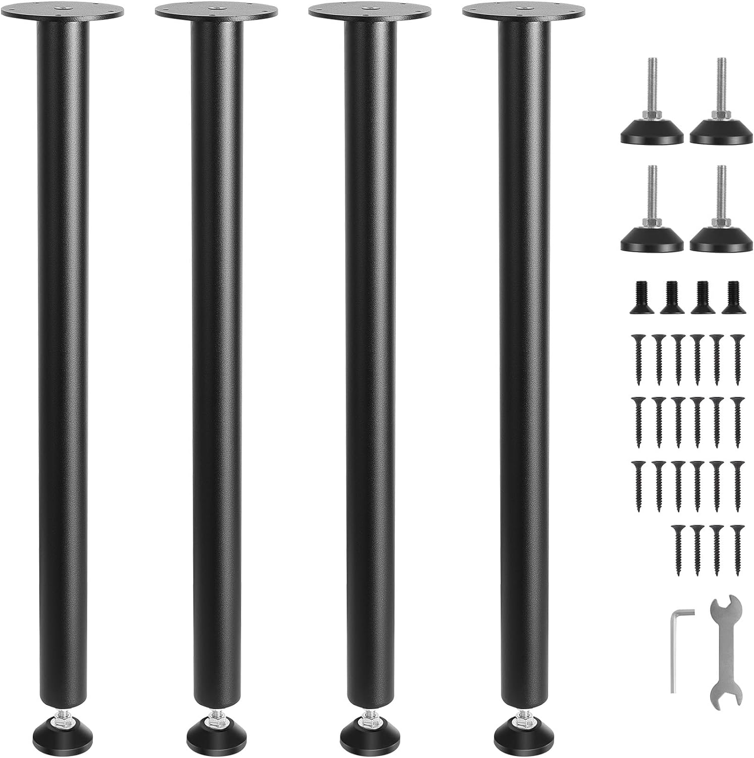 VEVOR 28 Inch Adjustable Desk Legs, Reinforced Steel Office Table Furniture Legs Set of 4 for DIY, 1200 lbs Load Capacity Heavy Duty Desk Legs, Quick Instalation Legs with Adjustable Foot Cup Black