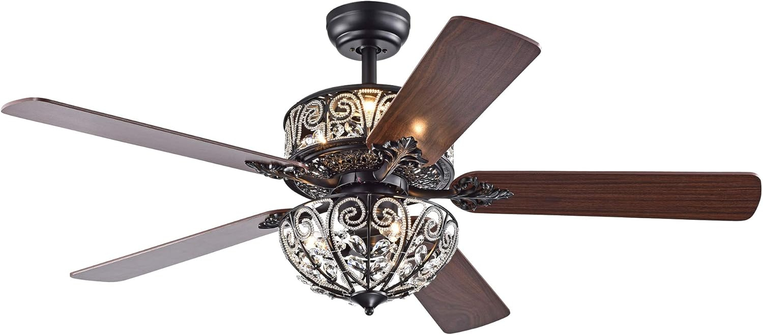 Warehouse of Tiffany Tisaphon Dual Lamp Crystal Embellished 52-inch Fan Chandelier
