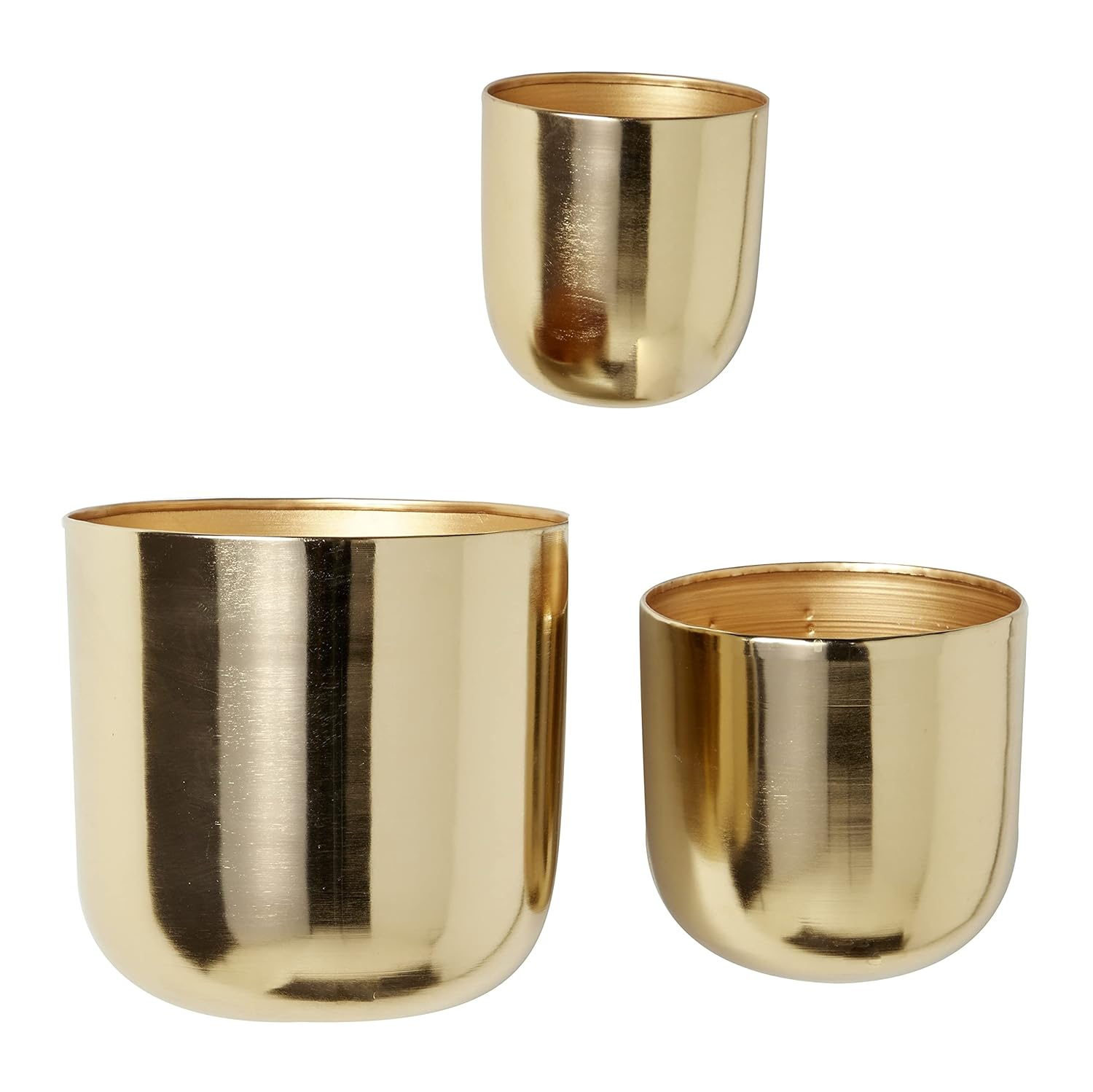 DecMode 9", 7", 6"H Round Gold Metal Indoor Outdoor Floating Wall Planter (3 Count)
