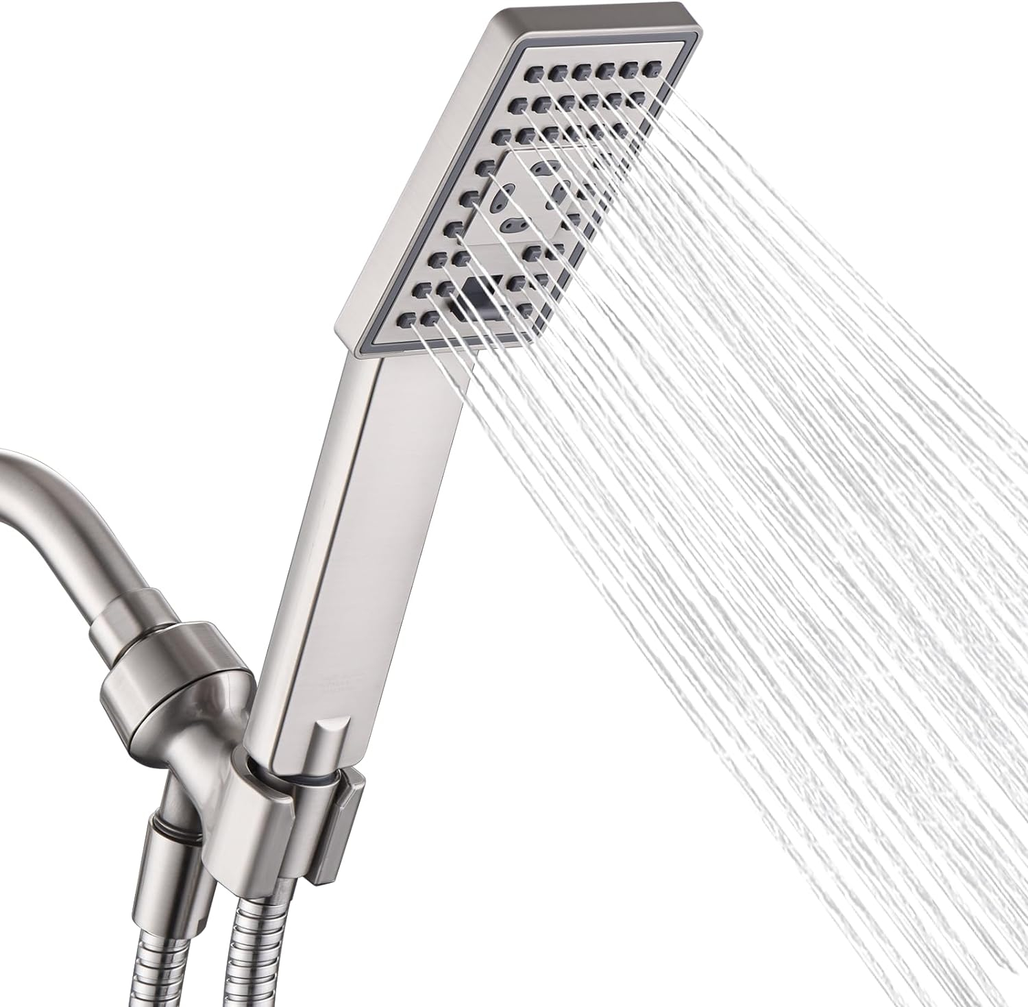 BRIGHT SHOWERS High Pressure Handheld Shower Head Set, High Flow Hand Held Showerhead with 60" Long Stainless Steel Hose and Adjustable Wall Bracket, 3 Spray Setting Shower Wand, Brushed Nickel
