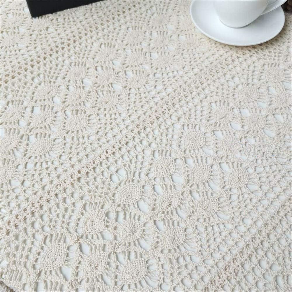 XiaoBanDeng Lace Doilies Crochet Tablecloths Vintage Square Beige Cotton Tablecloths Table Cover Table Topper Wedding Home Party Kitchen Table Decoration (35x35 Inch)