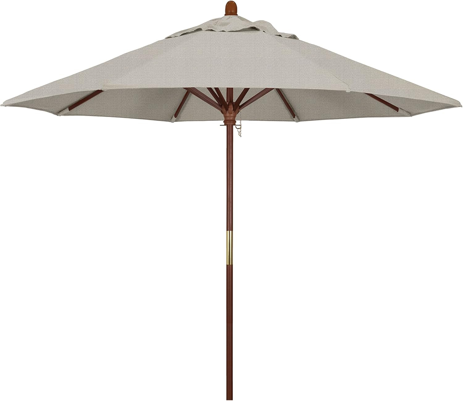 California Umbrella 9' Round Hardwood Frame Market Umbrella, Stainless Steel Hardware, Push Open, Woven Granite Olefin