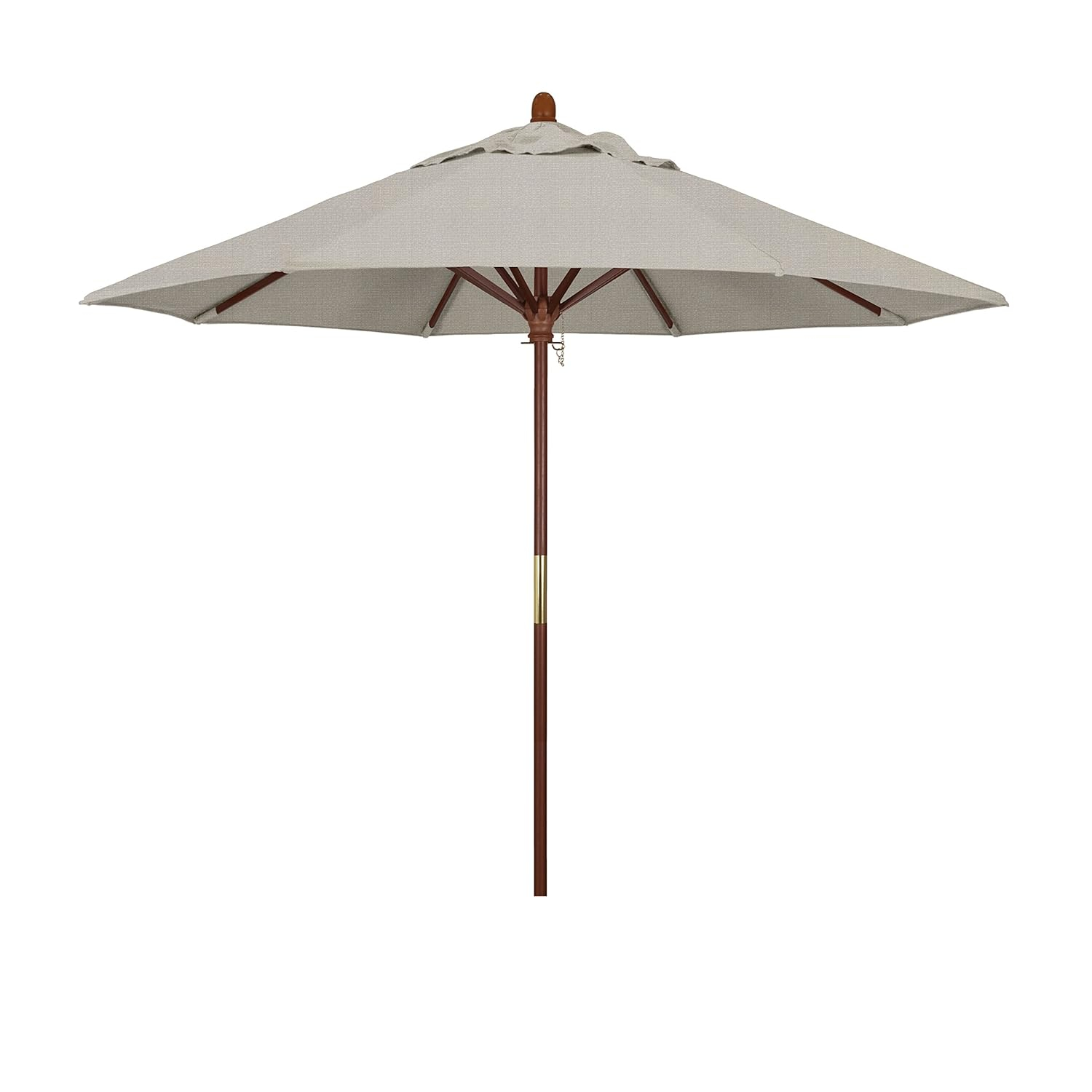 California Umbrella 9' Round Hardwood Frame Market Umbrella, Stainless Steel Hardware, Push Open, Woven Granite Olefin