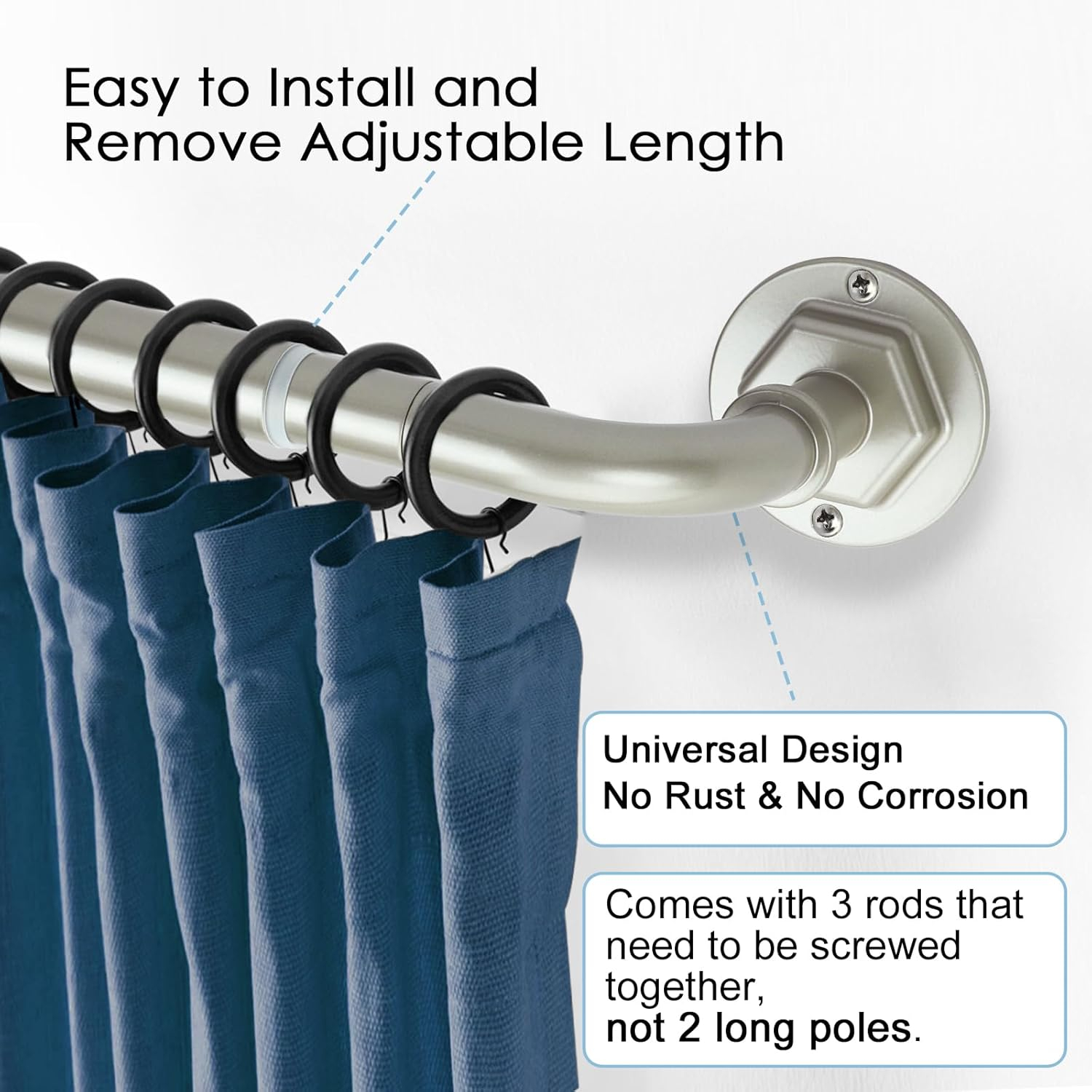 Curtain Rods for Windows 16 to 45 Inches Adjustable Blackout Wrap Around 1 Inch Diameter Curtain Rod, Brushed Nickel