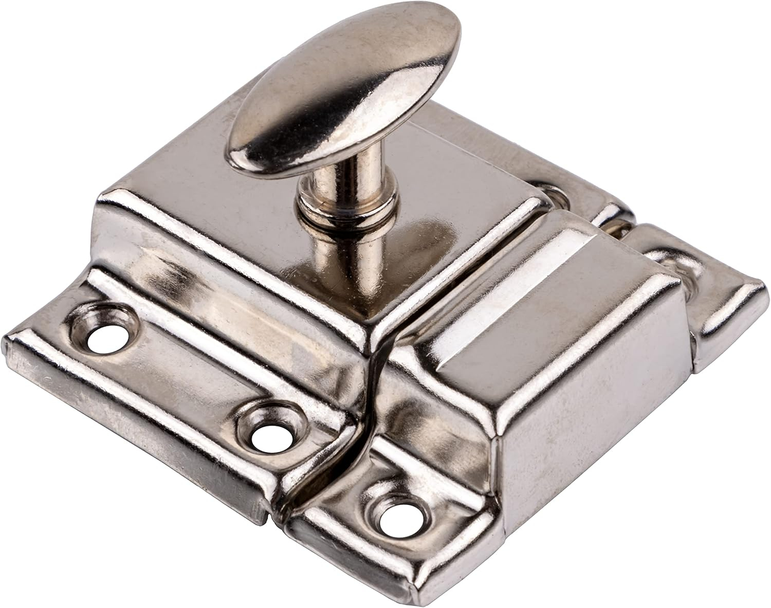 UNIQANTIQ HARDWARE SUPPLY Stamped Nickel Plated Cabinet Door Latch w/Catch - Antique Furniture Oval Turn Latch | BS-2 (1)