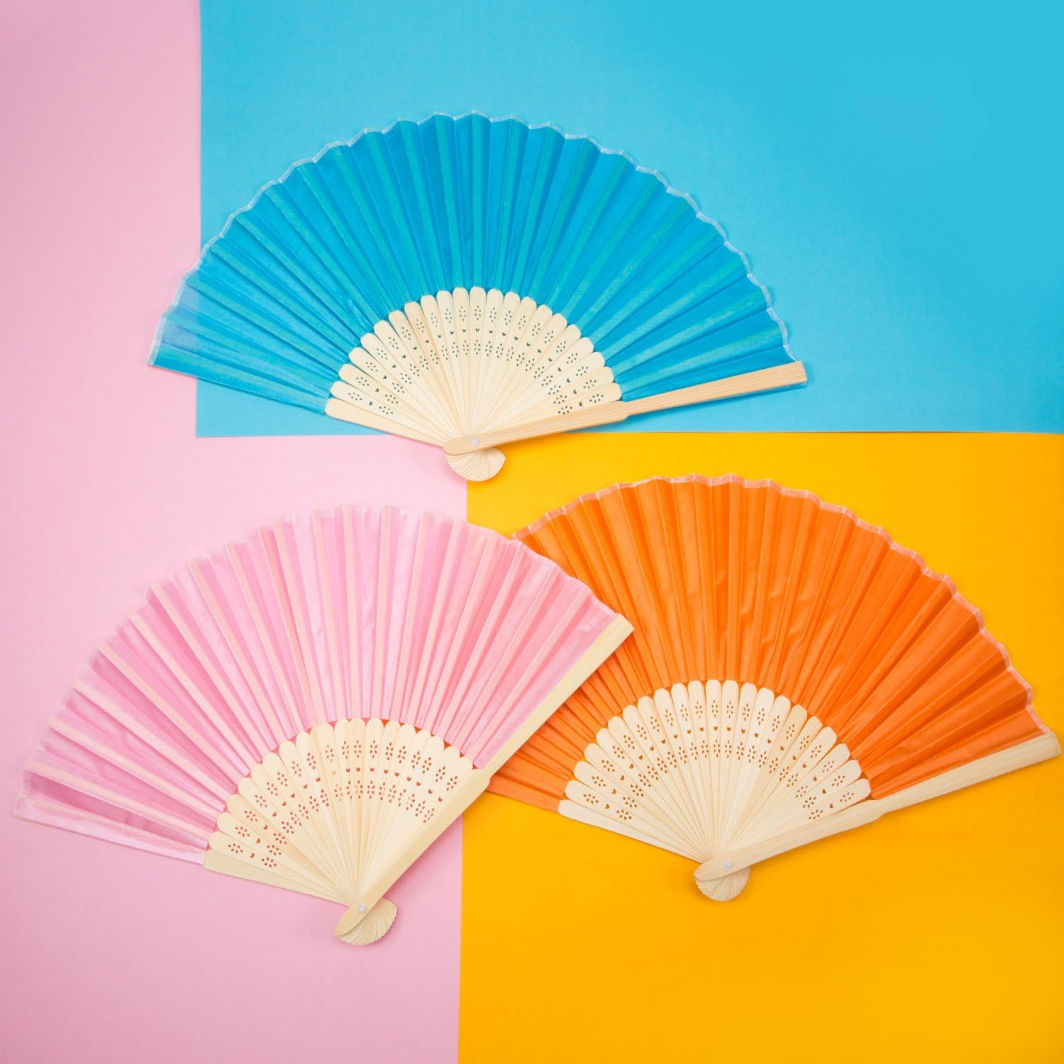 Multicolor Silk Bamboo Foldable Handheld Fans Set