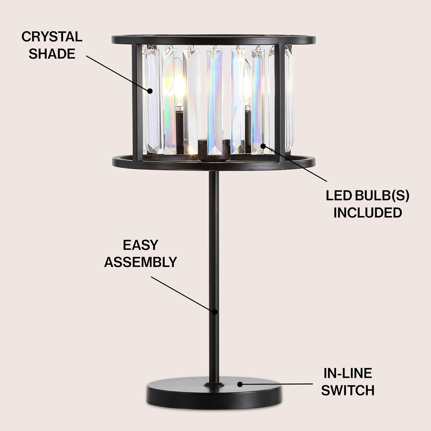 JONATHAN Y JYL9053A Bevin 21.5" Metal/Crystal LED Table Lamp Traditional Bedside Desk Nightstand Lamp for Bedroom Living Room Office College Bookcase LED Bulbs Included, Oil Rubbed Bronze/Crystal