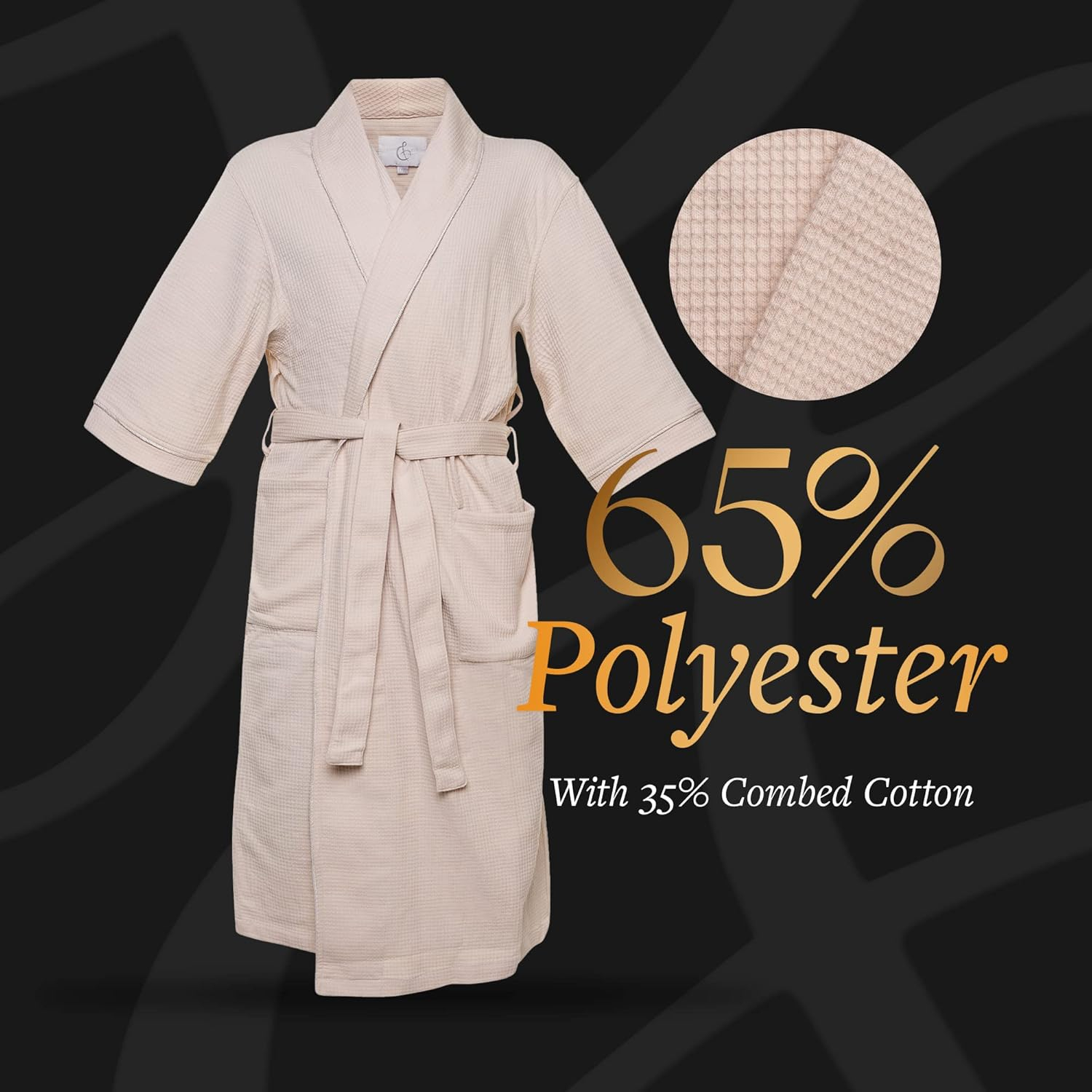Sand Cotton Blend Waffle Knit Bathrobe, S/M