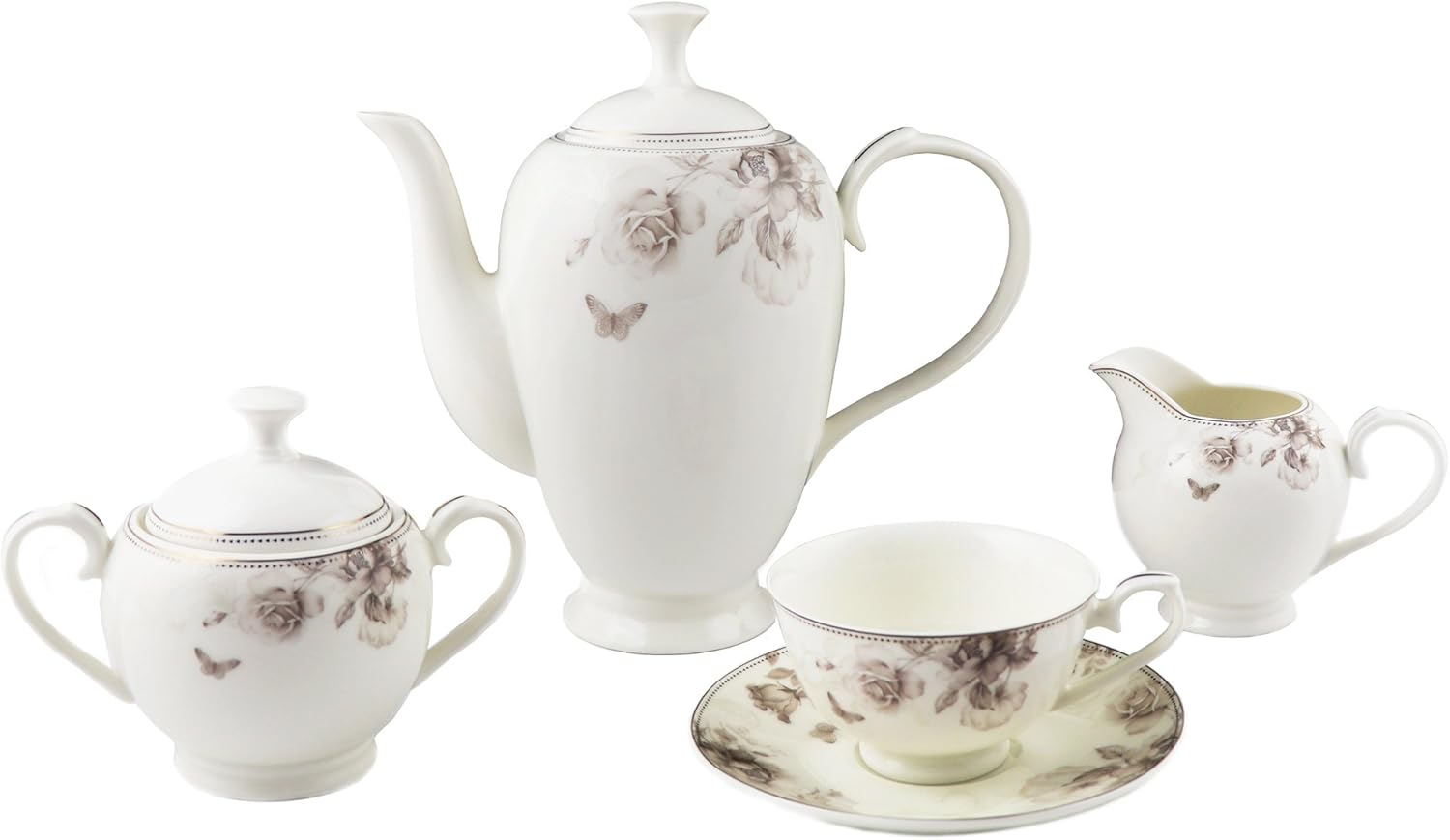 Lorren Home Trends Cora-57 57 Piece Dinnerware Set-Bone China Service for 8 People-Cora, One Size, Multicolor