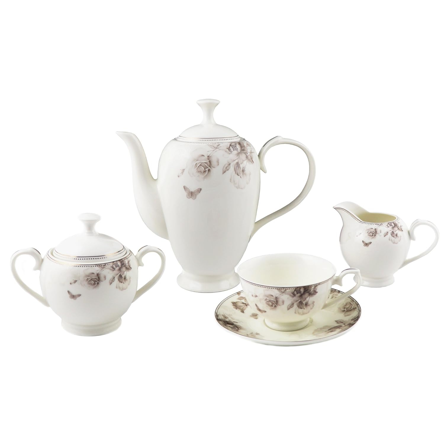 Lorren Home Trends Cora-57 57 Piece Dinnerware Set-Bone China Service for 8 People-Cora, One Size, Multicolor