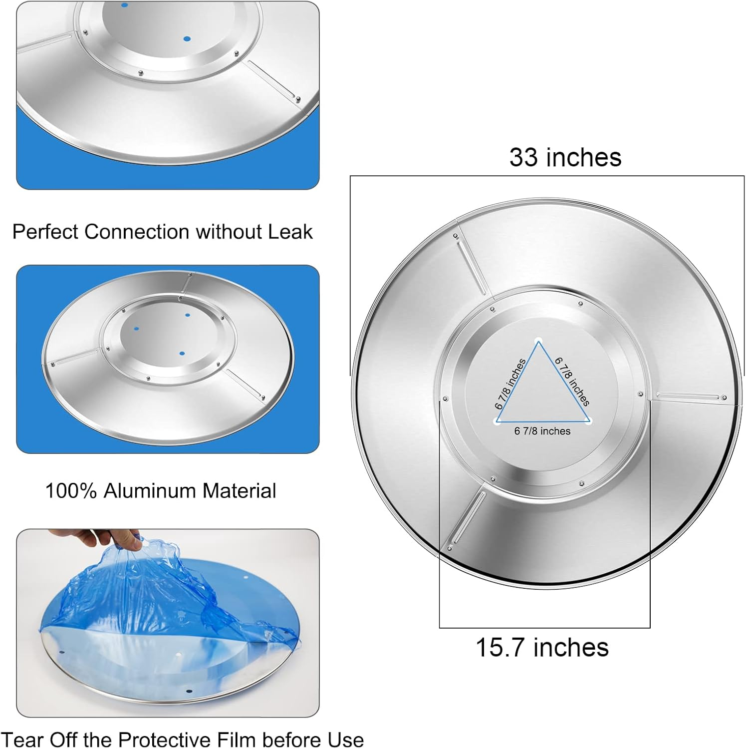 Upgtaded Aluminum Patio Heater Reflector Shield, Propane Outdoor Heater Replacement Parts, Silver Patio Heater Parts, Heat Reflector Shield - Top Dome(3-Hole Mount，33" Diameter Round)