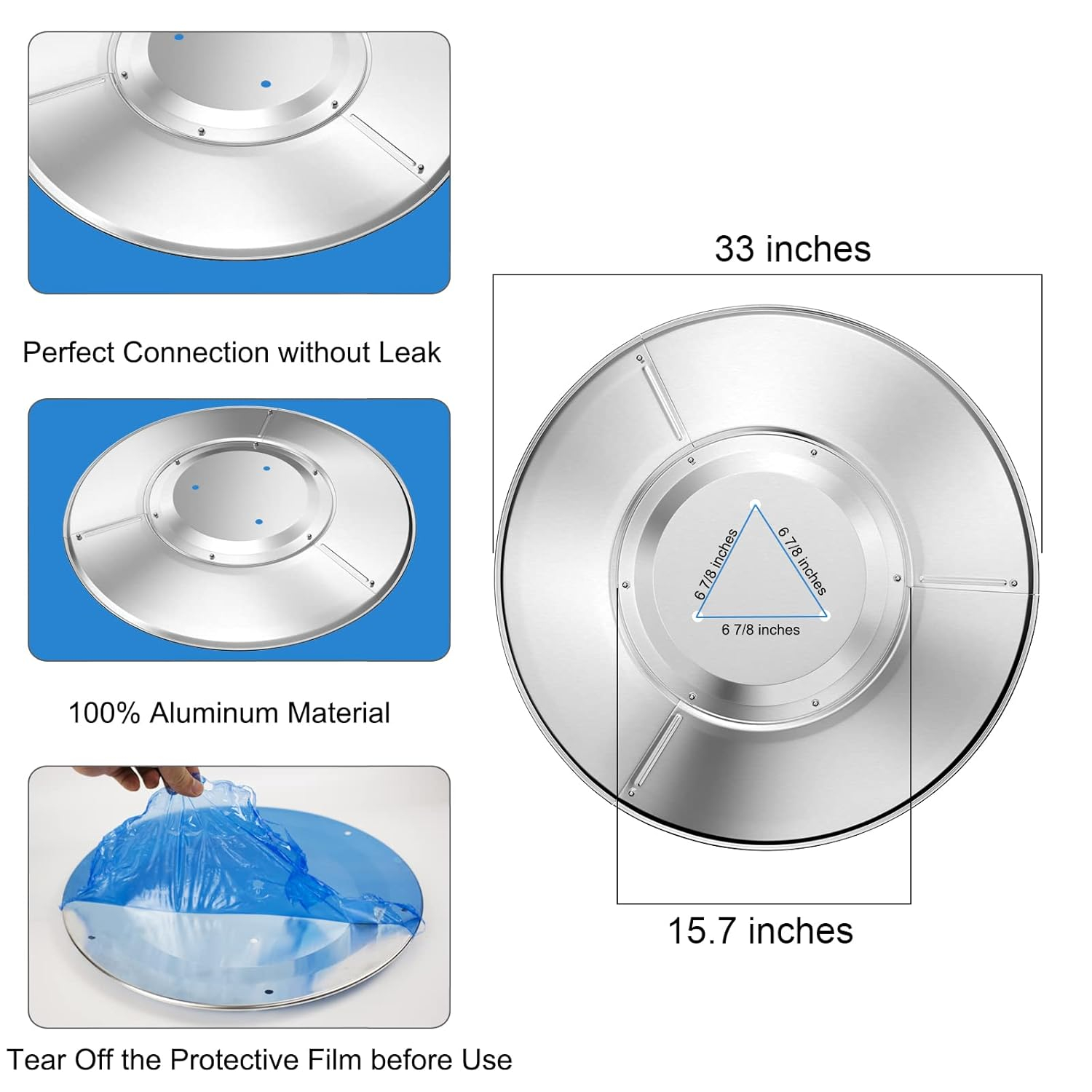 Upgtaded Aluminum Patio Heater Reflector Shield, Propane Outdoor Heater Replacement Parts, Silver Patio Heater Parts, Heat Reflector Shield - Top Dome(3-Hole Mount，33" Diameter Round)