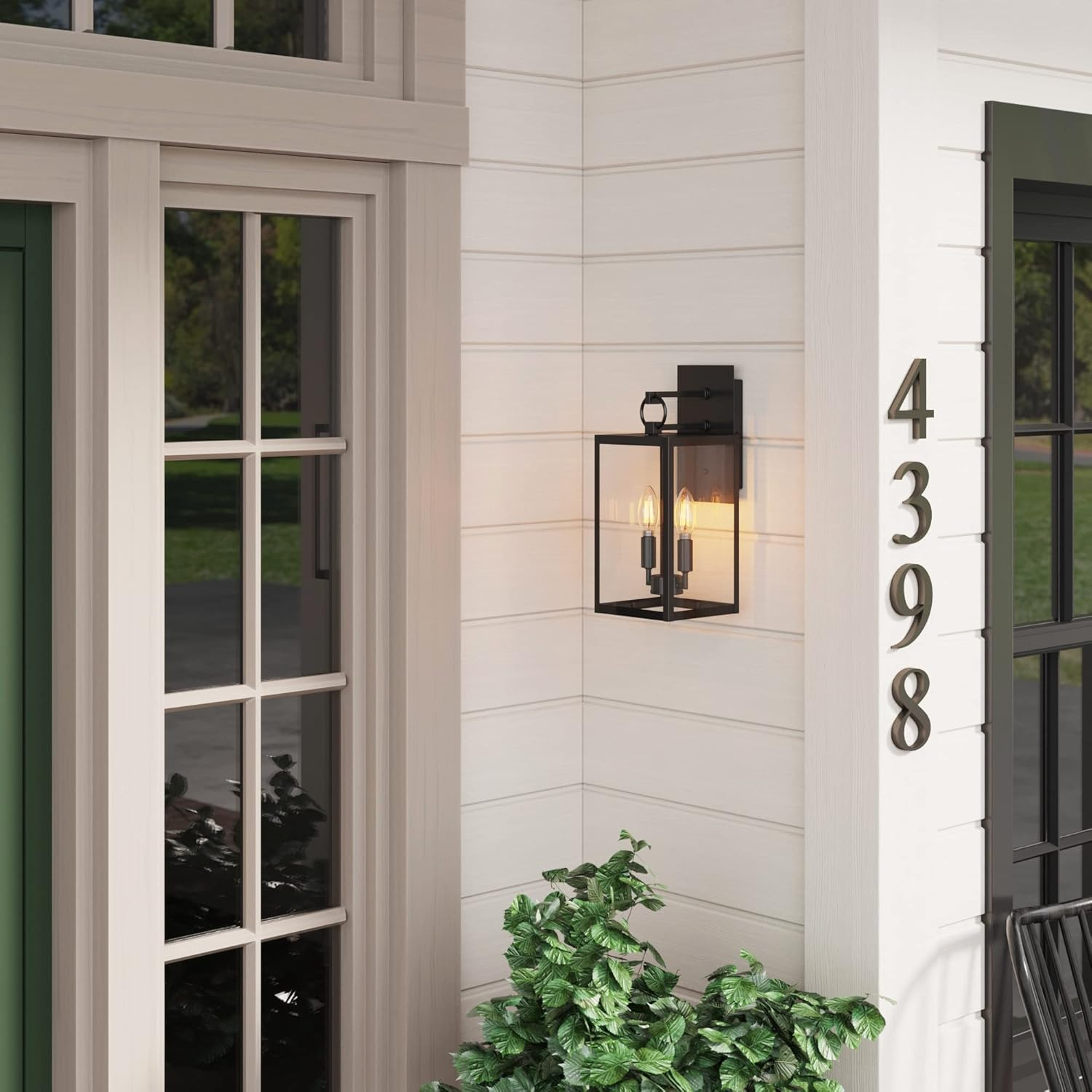 Nathan James Ferris Outdoor Black Wall Sconce Light Fixture, Porch Lantern for Exterior with Iron Frame and Clear Glass Shade, Black/Clear