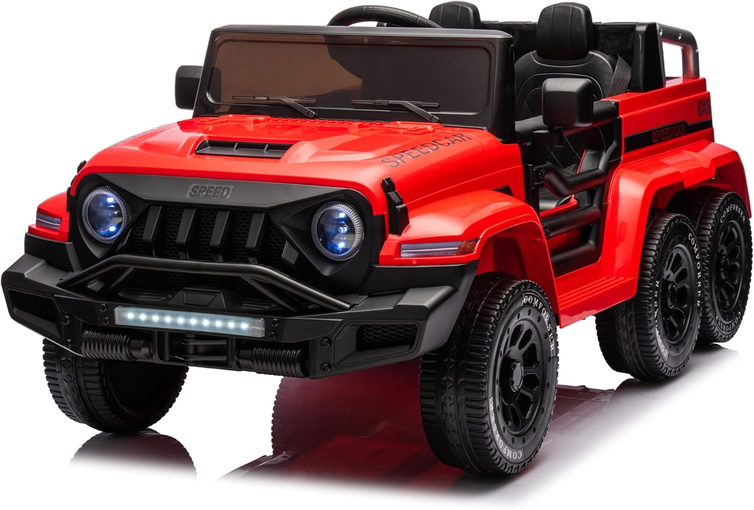 CIPACHO 24V Ride On Car for Kids, 4WD Battery Powered Electric Car with Remote Control, Music, Lights, Five-Point Safety Belt, Red