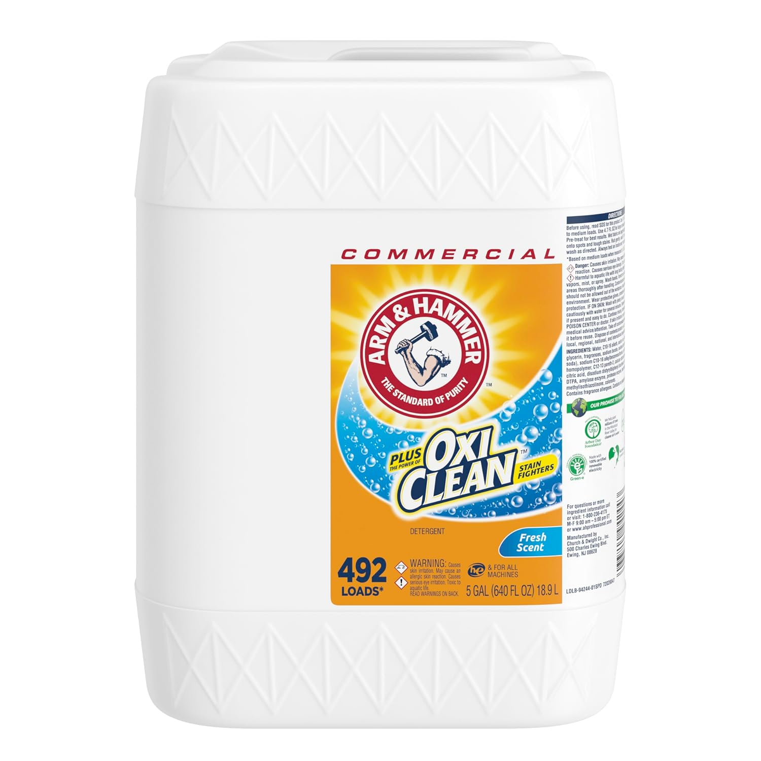 Arm & Hammer plus OxiClean Liquid Laundry Detergent Professional, Fresh Scent, 5 Gallon (Pack of 1) 492 Loads