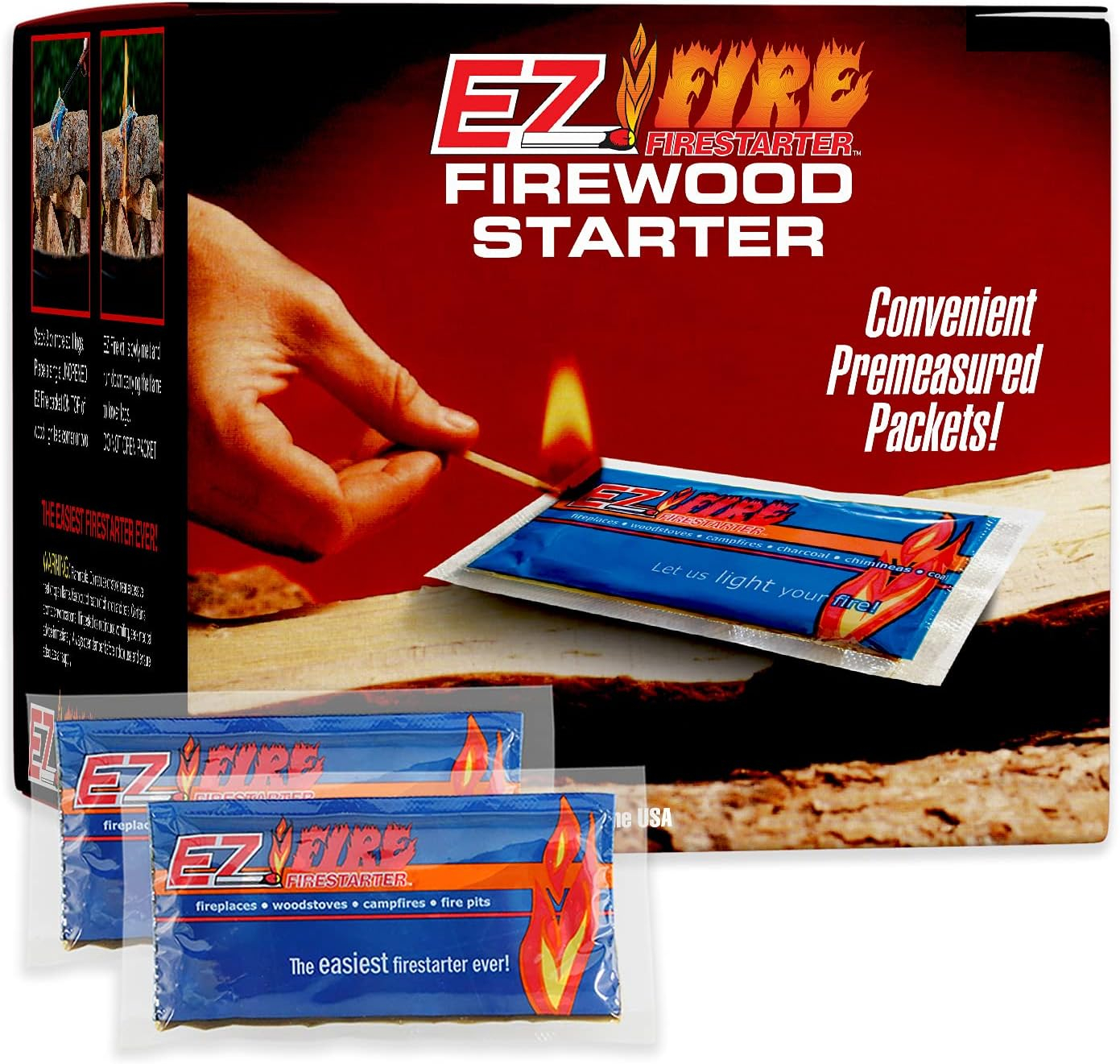 EZ Fire Waterproof Windproof Fire Starter Pack for Wood Stoves and Campfires