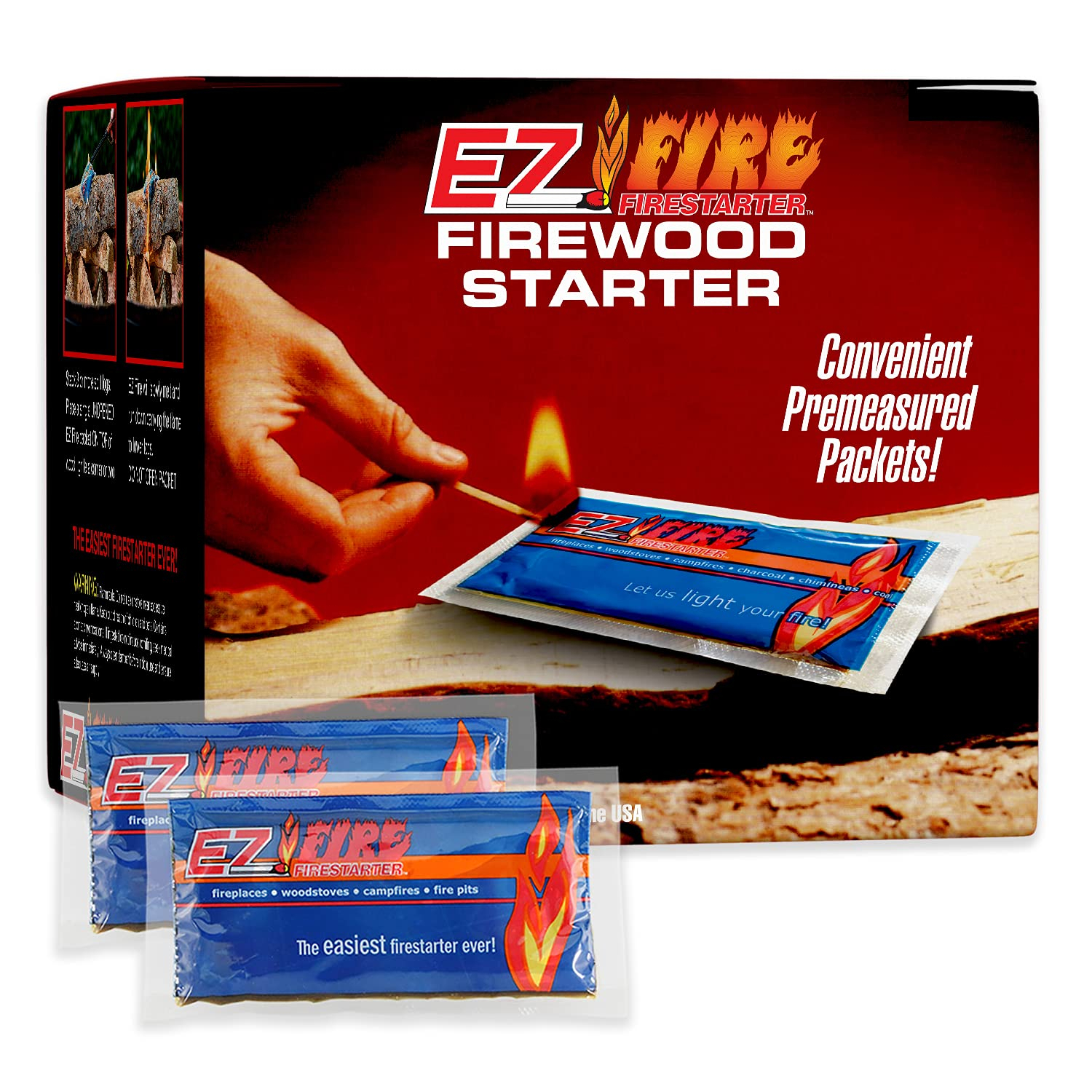EZ Fire Waterproof Windproof Fire Starter Pack for Wood Stoves and Campfires