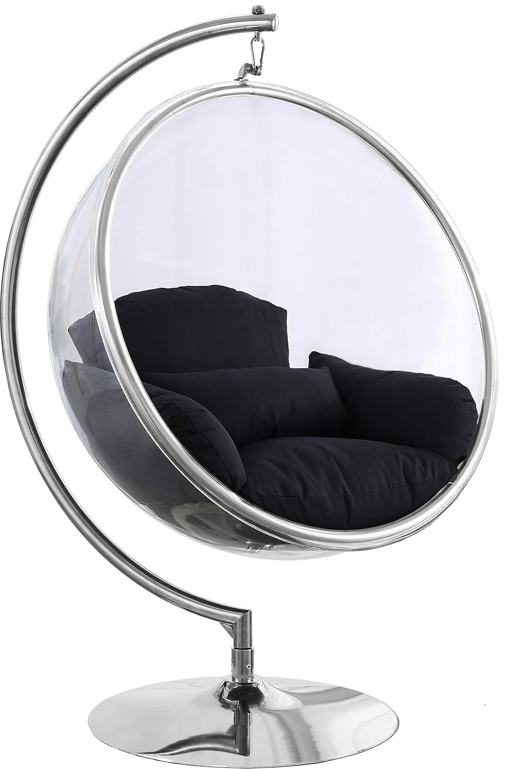 Meridian Furniture Luna Fabric Acrylic Swing Bubble Accent Chair in Black
