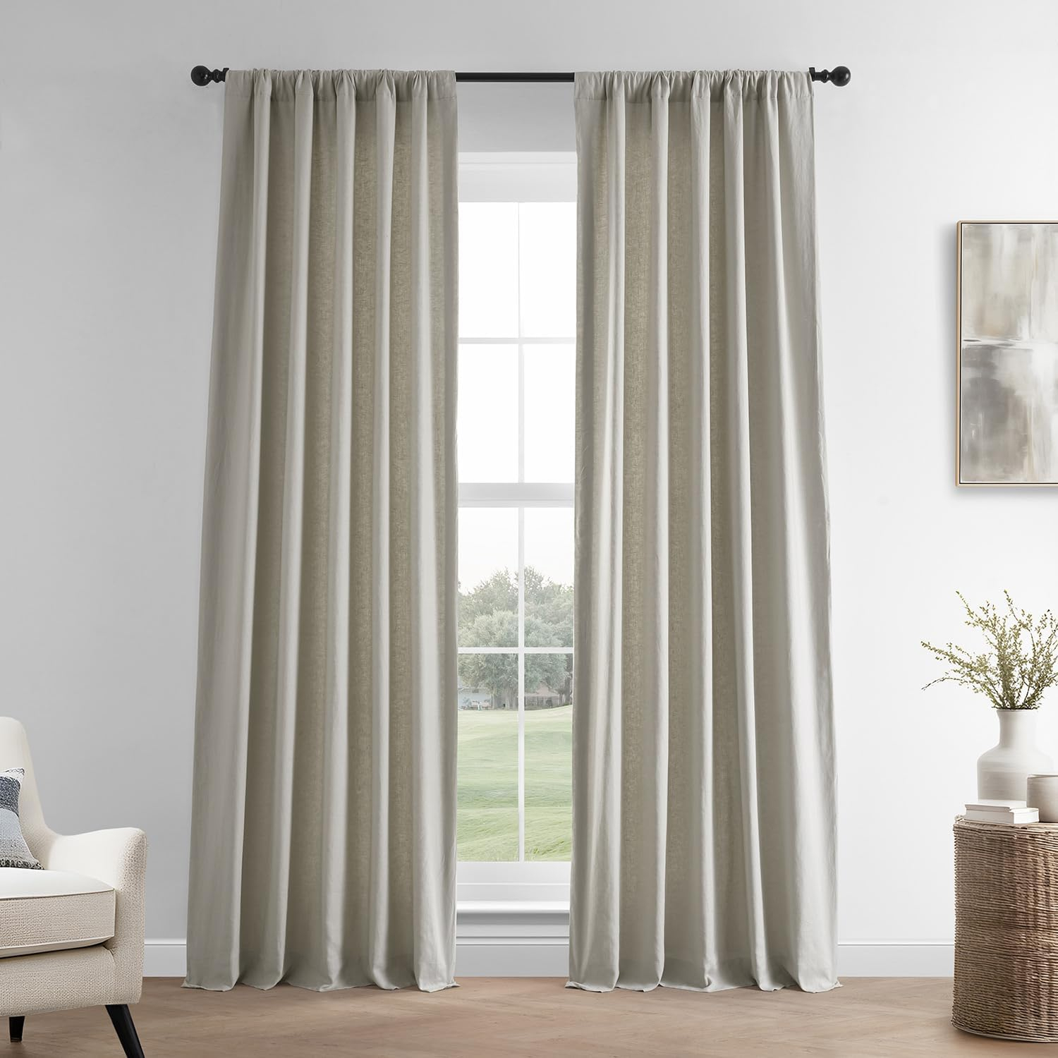 Exclusive Fabrics  French Linen Room Darkening Curtains Panel - Elegant luxurious Drapes (1 Panel) Fresh Khaki 50 X 96 96 Inches