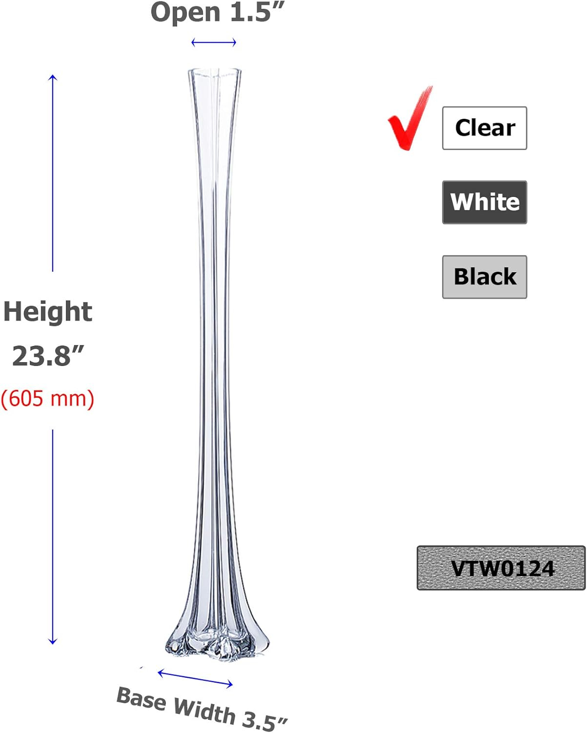 WGV Clear Eiffel Tower Vase - 1.5" Wide x 24" Height, Good quality, Heavy Weighted Base - 1 Pc