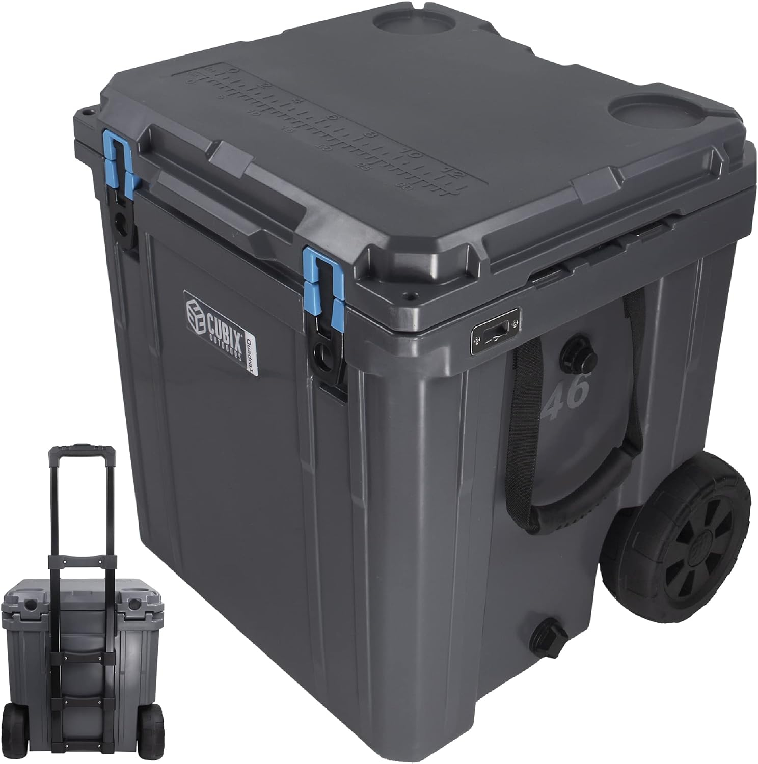 Cubix Outdoors 46 QT QuadraX Wheeled Portable Insulated Hard Cooler - Fits 26 Cans - Granite Gray