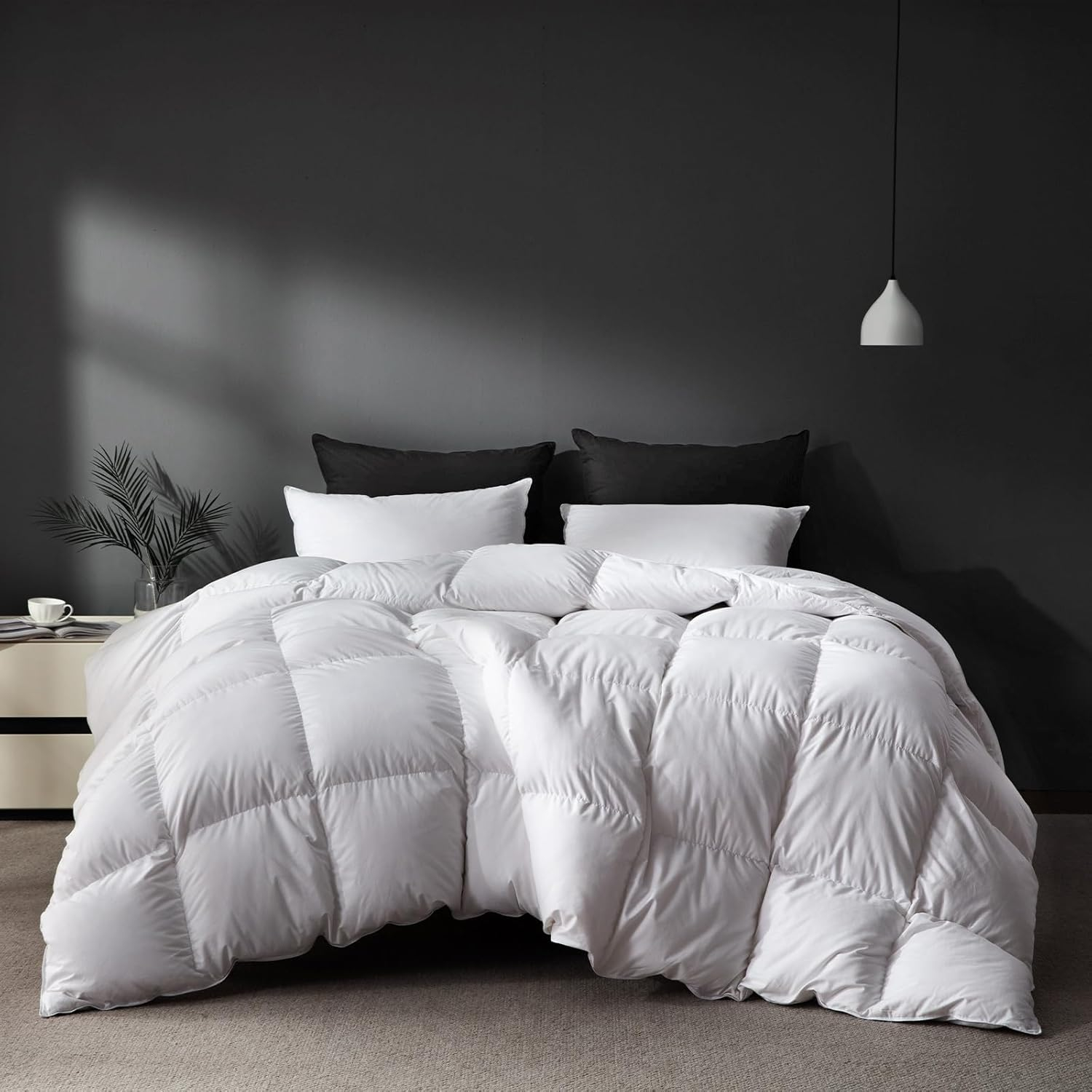 White Goose Feathers Down Fiber Comforter Queen Size, Premium All Season Duvet Insert, 750 Fill 1200TC Power Hotel Style Bedding Comforter, 42 Oz Lightweight and Medium Warmth (90x90,White)