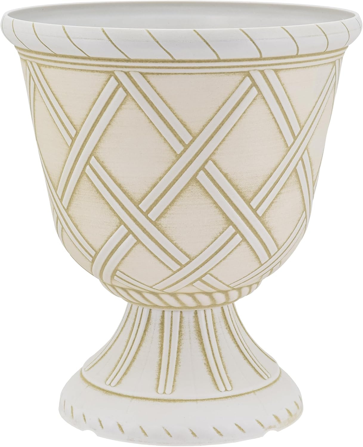 PL60GD Lattice Plastic Garden Urn, Classic Decorative Garden Pot Planter for Indoor and Outdoor Plants, Gold