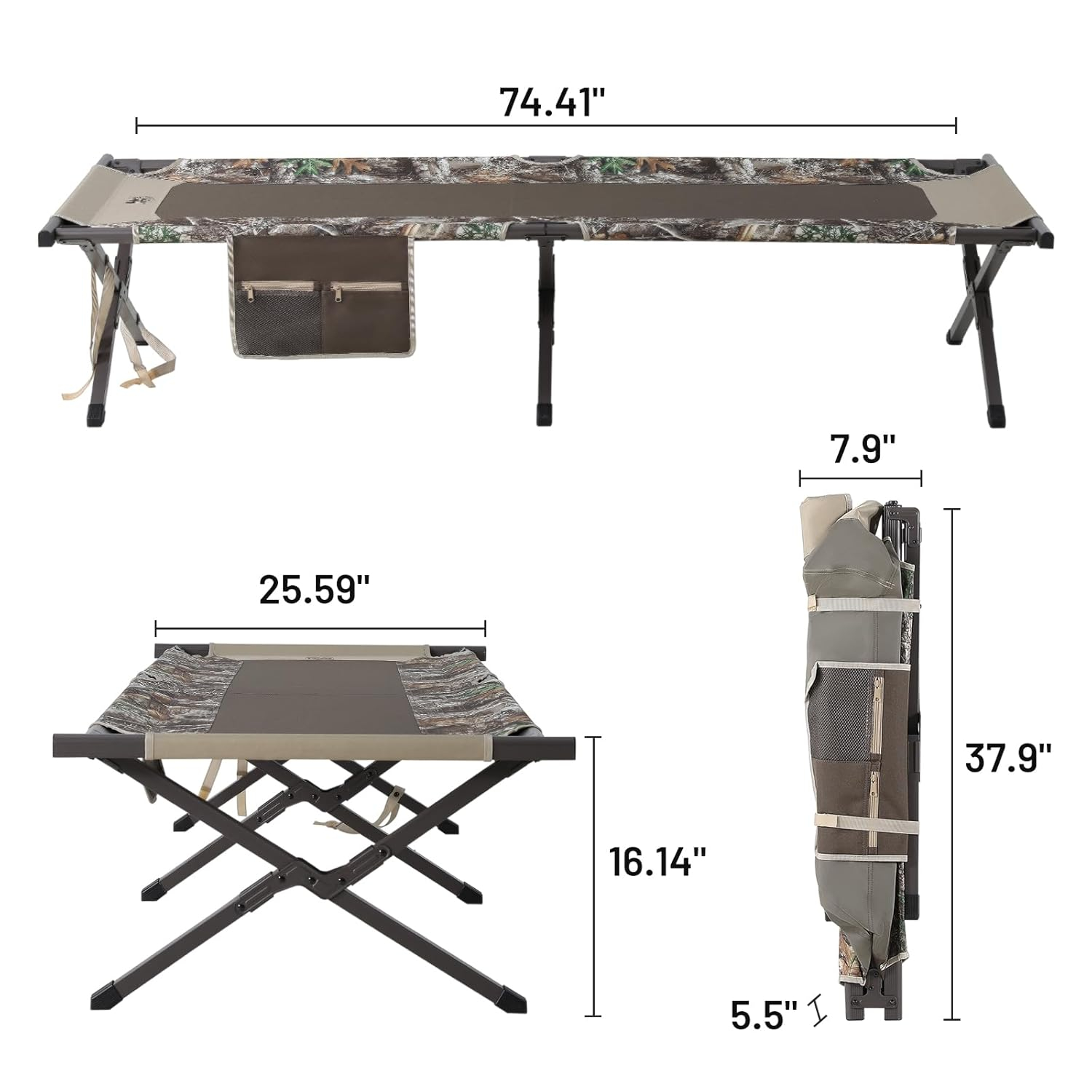 TIMBER RIDGE Folding Camping Cot for Adults,Outdoor Bed Camp Cots for Sleeping with Carry Bag，Foldable XL Hunting for Camping, Hiking, Camouflage，Home, Travel, Support up to 300lbs, Camo