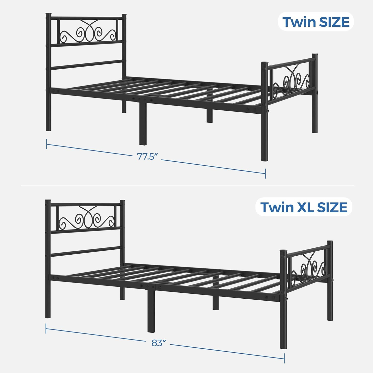 Yaheetech Twin XL Bed Frames Metal Platform Bed with Headboard and Footboard No Box Spring Needed Easy Assembly,Under-Bed Space: 12.6''/Black/Twin XL Bed