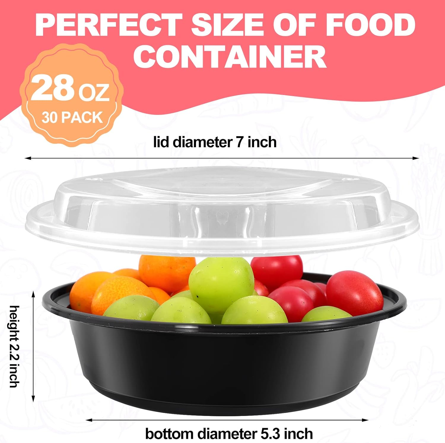 Freshware Meal Prep Bowl Containers [30 Pack] Plastic Bowls with Lids for Soup and Salad, Food Storage Bento Box, BPA Free, Stackable, Lunch Boxes, Microwave/Dishwasher/Freezer Safe (28 oz)