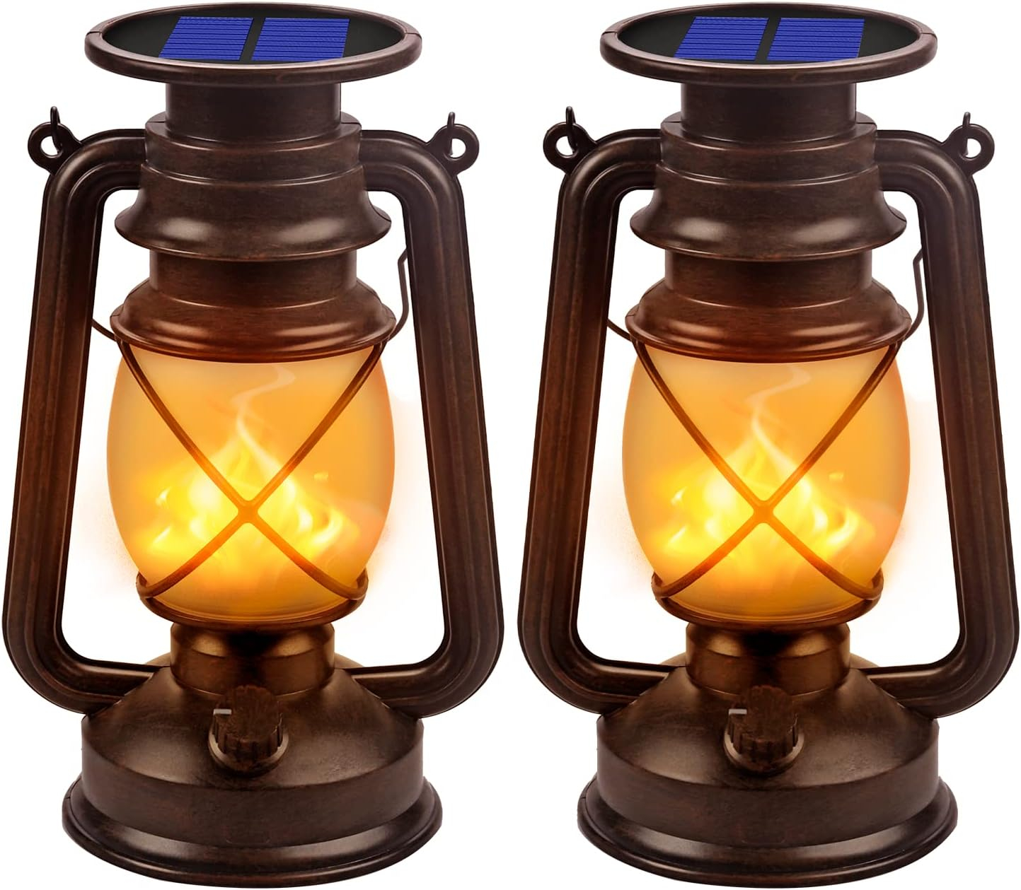 Solar Lantern Outdoor Hanging Solar Lights Dancing Flame Led Waterproof Camping Lamps, Landscape Decor for Table Patio Garden Yard Pathway Porch 2 Pack