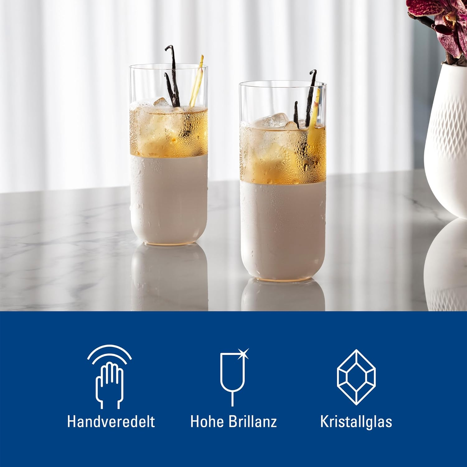 Set of 4 Matte White and Clear Crystal Long Drink Tumblers
