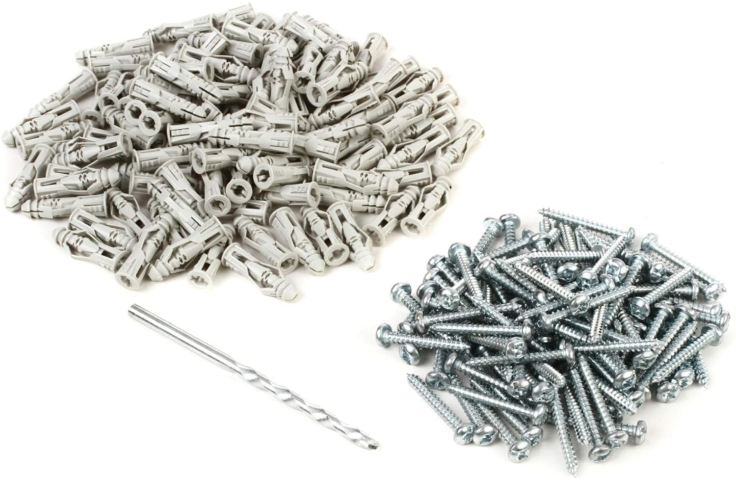 Gray Ribbed Plastic Wall Anchors with Screws - 100 Pack