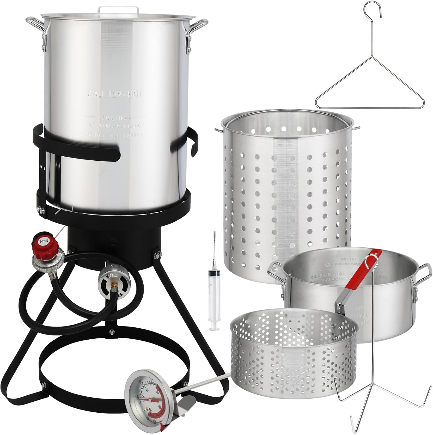 Outvita 30 Qt Turkey Deep Fryer & 10QT Fish Fryer Kit w/Baskets,Aluminum Fish & Seafood Boiler Steamer with 54,000 BTU Propane Gas Burner Stand Injector Thermometer Hose, Ideal for Outdoor Fry