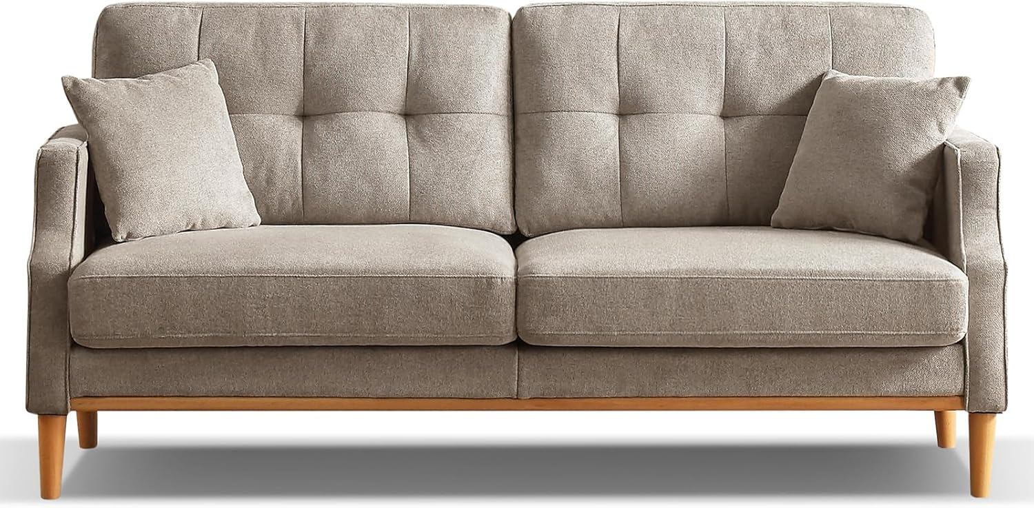 3 Seater Sofa with USB Charge Port and 2 Pillows, 70.1inch Waterproof Fabric Couch , Modern Sofa Lounge Couch for Compact Small Space, Living Room Apartment Office, Light Gray