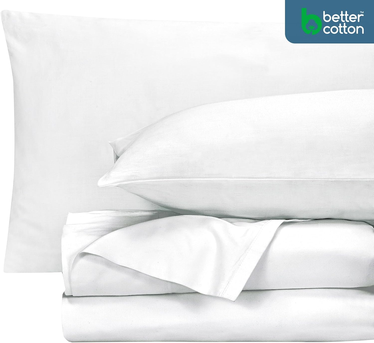 Royale Linens 400 Thread Count 100% American Grown Cotton 4 Piece Sateen Queen Sheet Set - 1 Fitted, 1 Flat Sheet, 2 Pillow case - True White Bedsheet Set - Cooling Cotton Sheets - (Queen, True White)