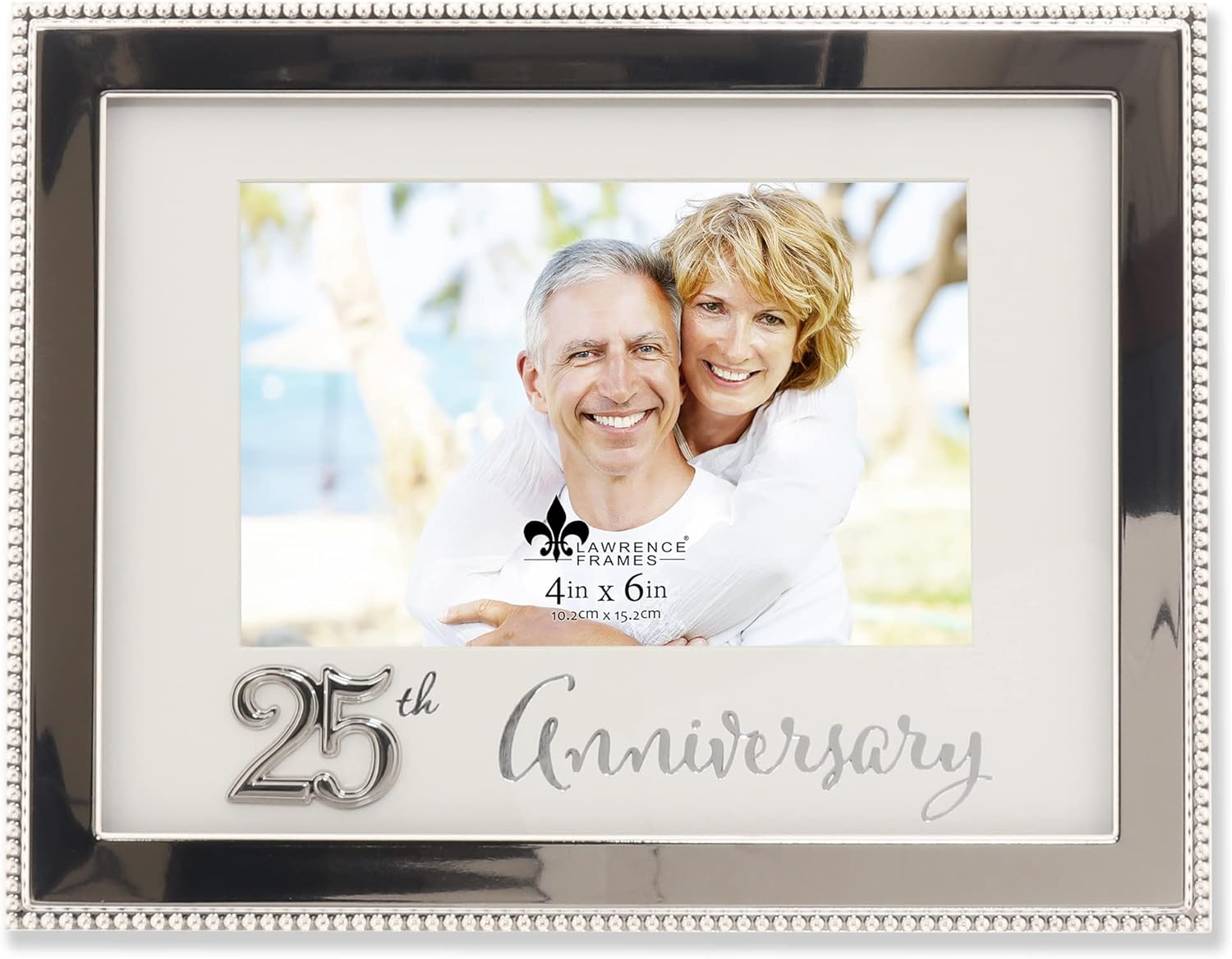 Silver Beaded Metal 25th Anniversary Picture Frame with Velvet Backing