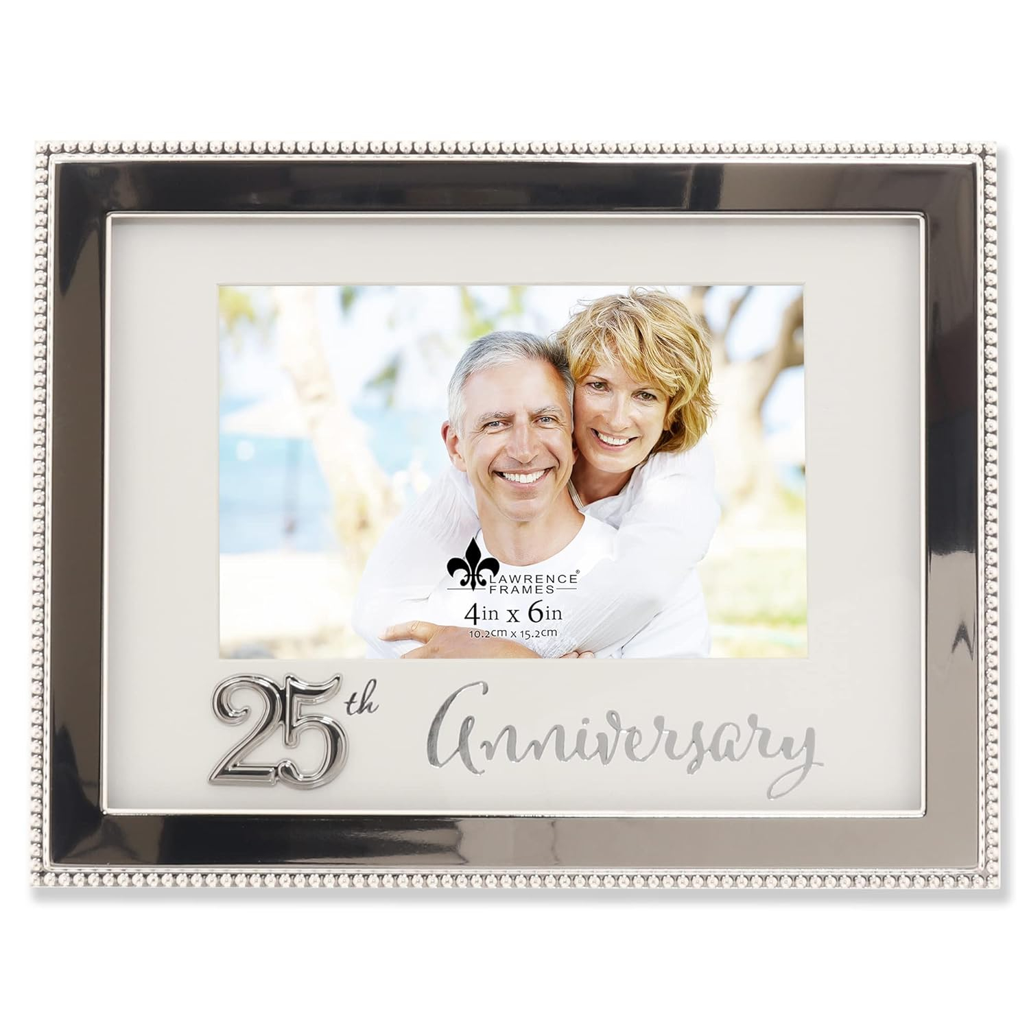 Silver Beaded Metal 25th Anniversary Picture Frame with Velvet Backing