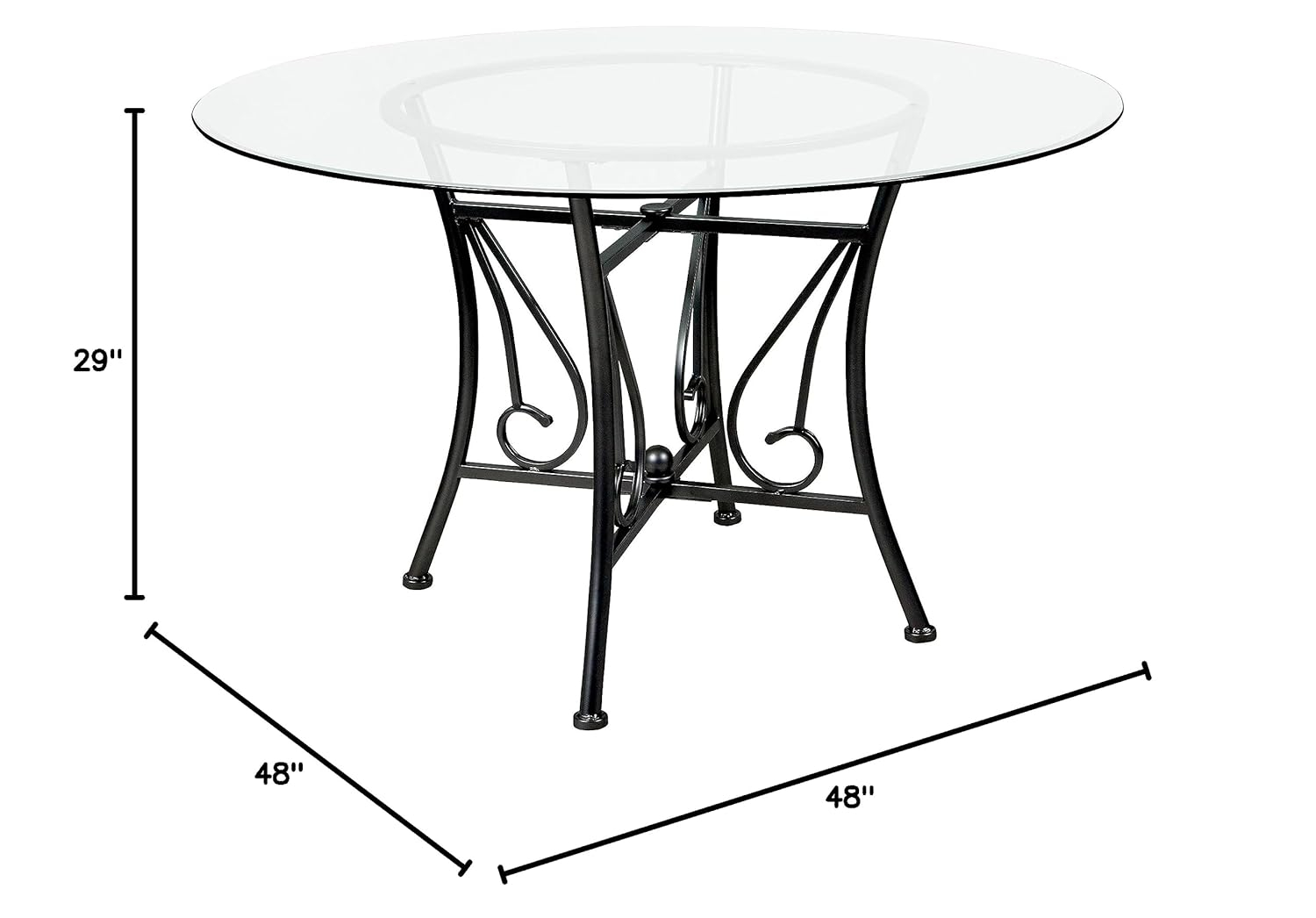 Flash Furniture Princeton 48'' Round Glass Dining Table with Black Metal Frame