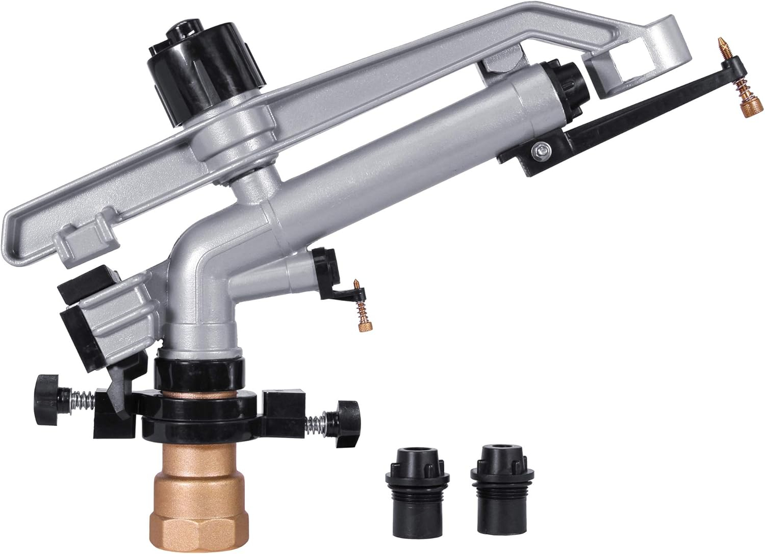 Silver and Black 1-1/2" FNPT Impact Mini-Gun Sprinkler with Brass Base