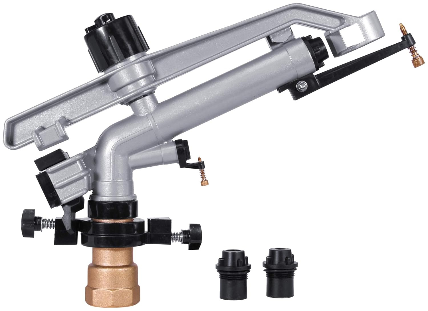 Silver and Black 1-1/2" FNPT Impact Mini-Gun Sprinkler with Brass Base