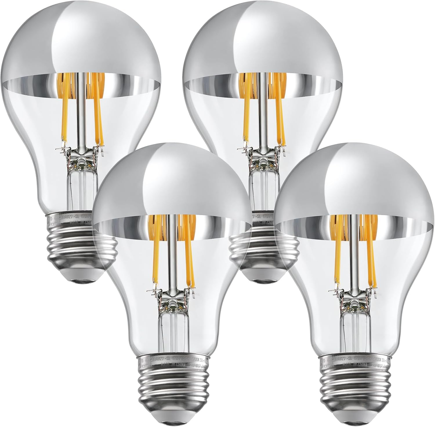 4 Pack A19 LED Dimmable Light Bulb, 4.5W(40W Eqv.), Anti Glare Half Chrome Bulbs, UL Listed, E26 Base, Vintage Edison Bulb for Bedroom, Kitchen, 2700K Soft White