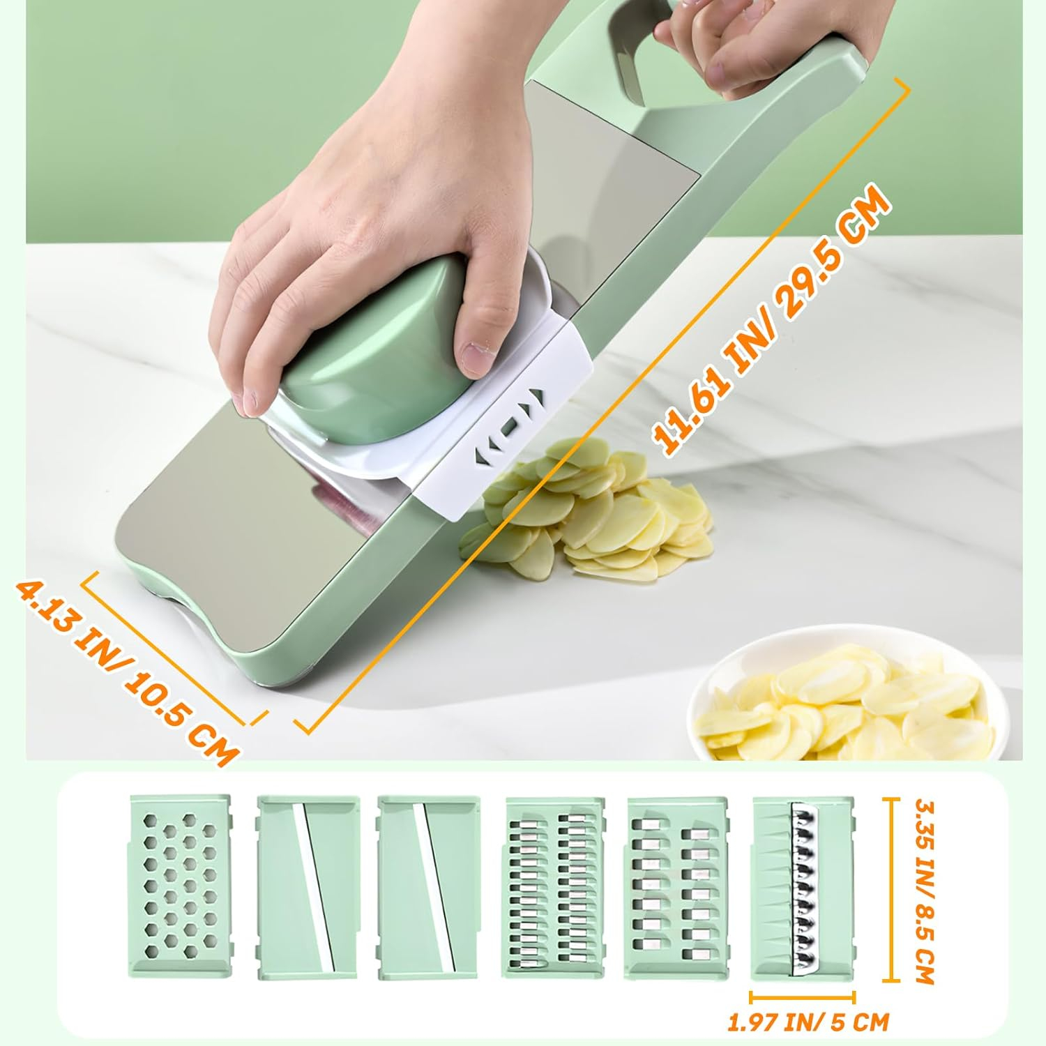Vegetable Chopper, 7 in 1 Mandoline Food Slicer Cutter with Handheld Container, 6 Blades and Blade Box, Cheese Grater, Cucumber Slicer, Magnetic Kitchen Tools for Veggie Potato Onion Butter Carrot