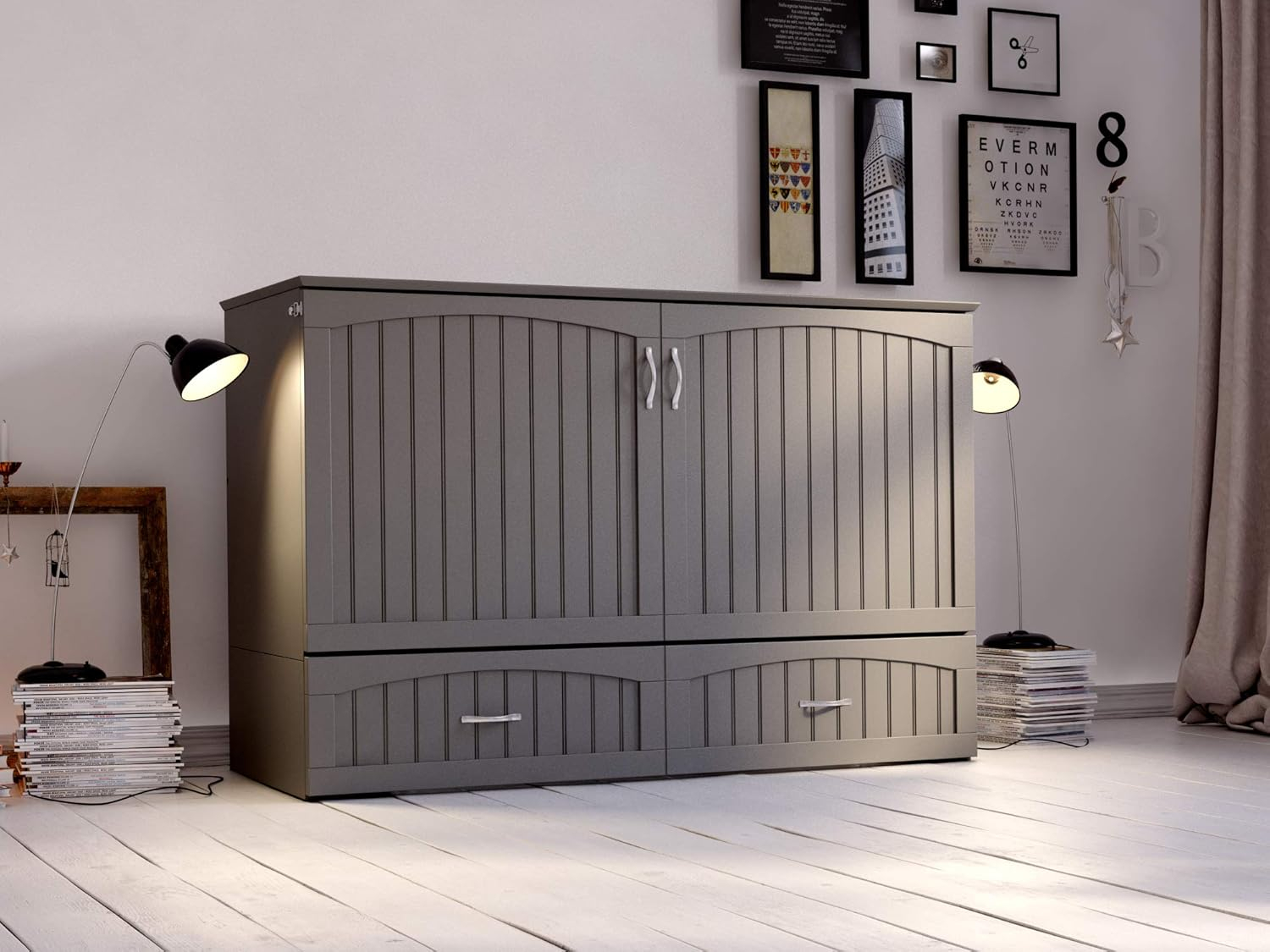 Southampton Murphy Bed Chest Queen Grey with Charging Station