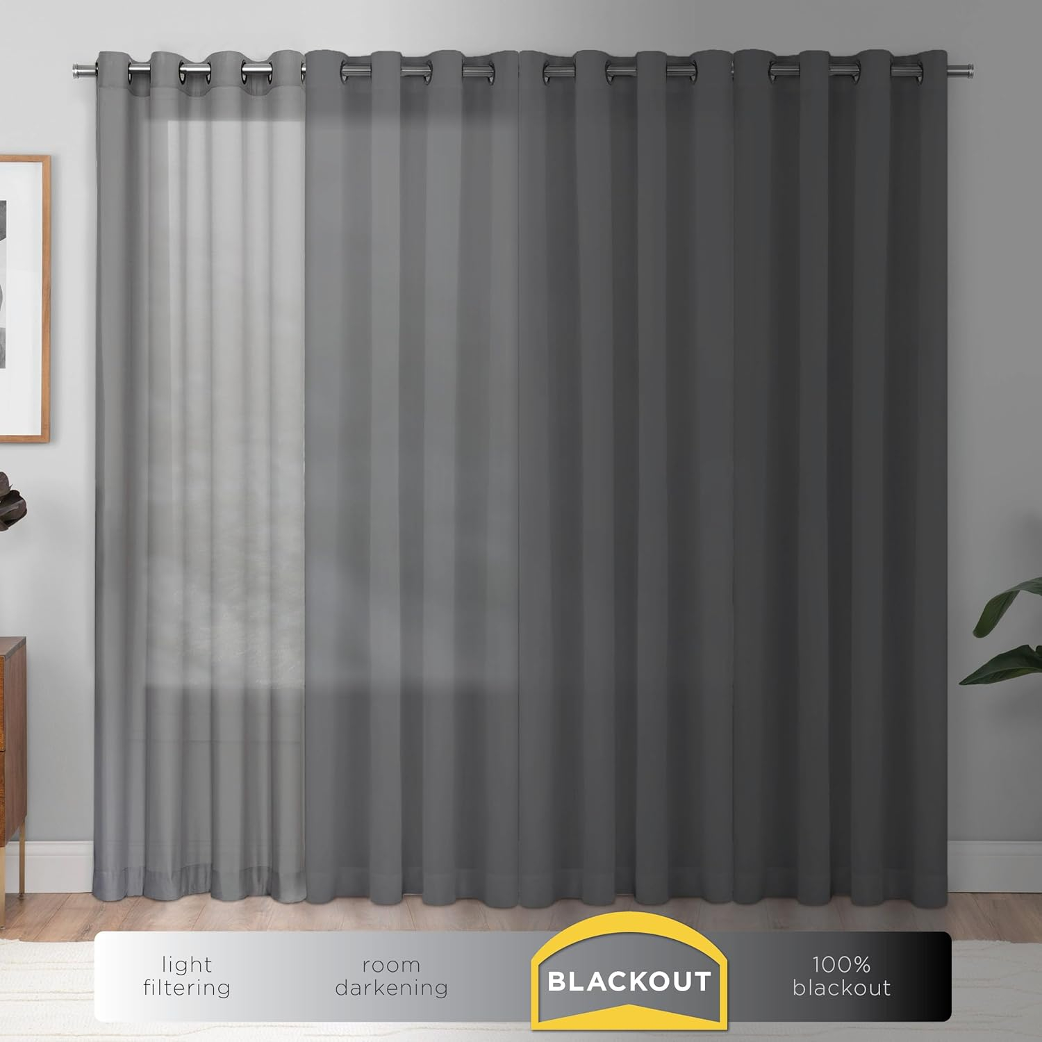 ECLIPSE Andover Solid Tripleweave Thermal Blackout Grommet Curtains for Bedroom (2 Panels), 42 in x 63 in, Black