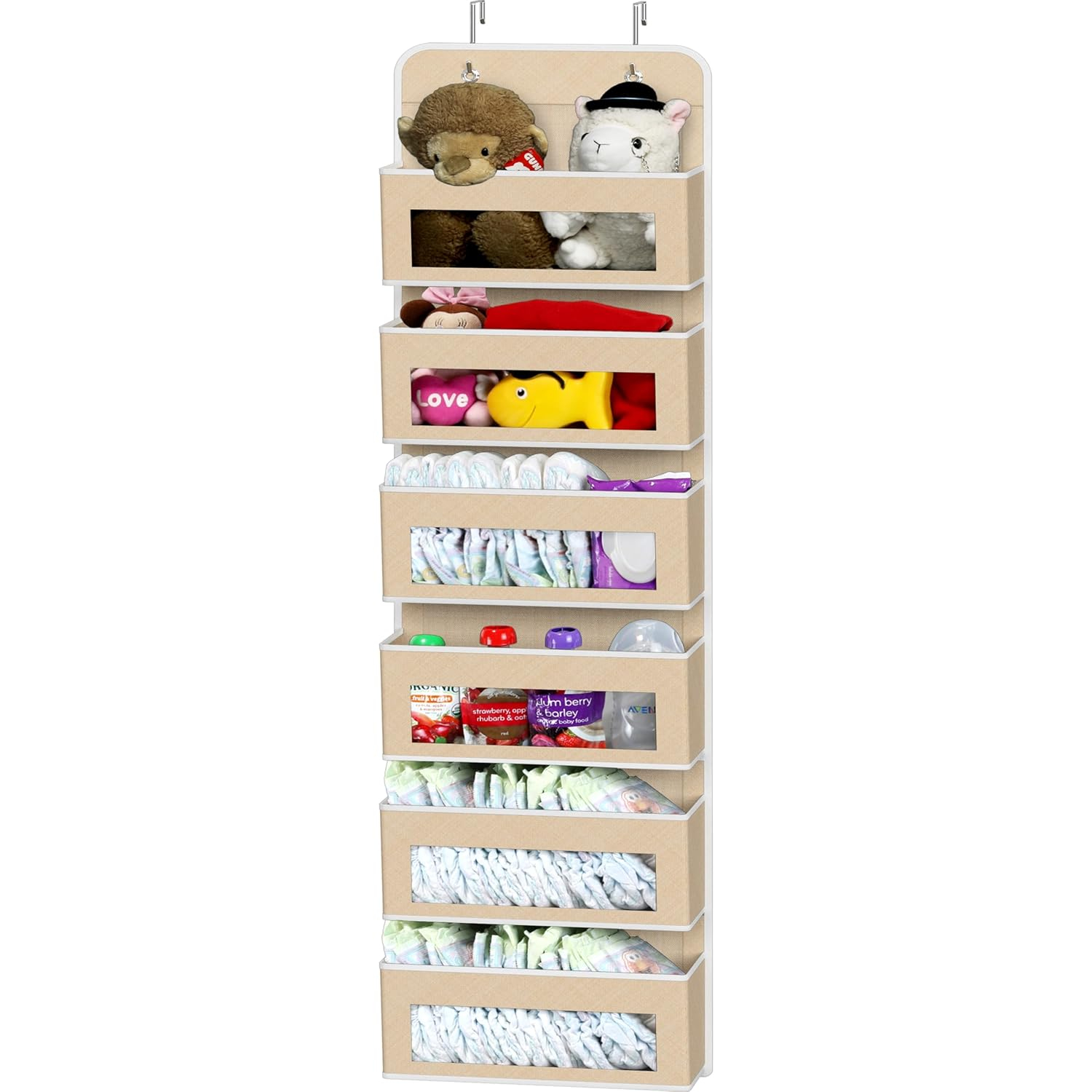 Simple Houseware Baby Over The Door Hanging Organizer Storage, 6 Clear Window Pocket, Beige