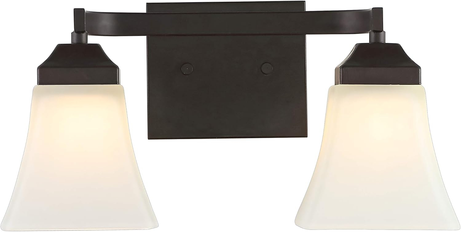 Staunton 15 in. 2-Light Iron/Glass Modern Cottage LED Vanity Light, Oil Rubbed Bronze