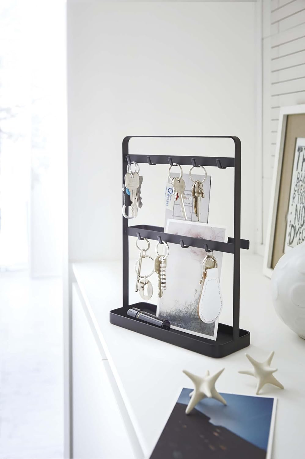 Yamazaki Home Key Rack - Modern Hook Organizer Stand Steel One Size Black